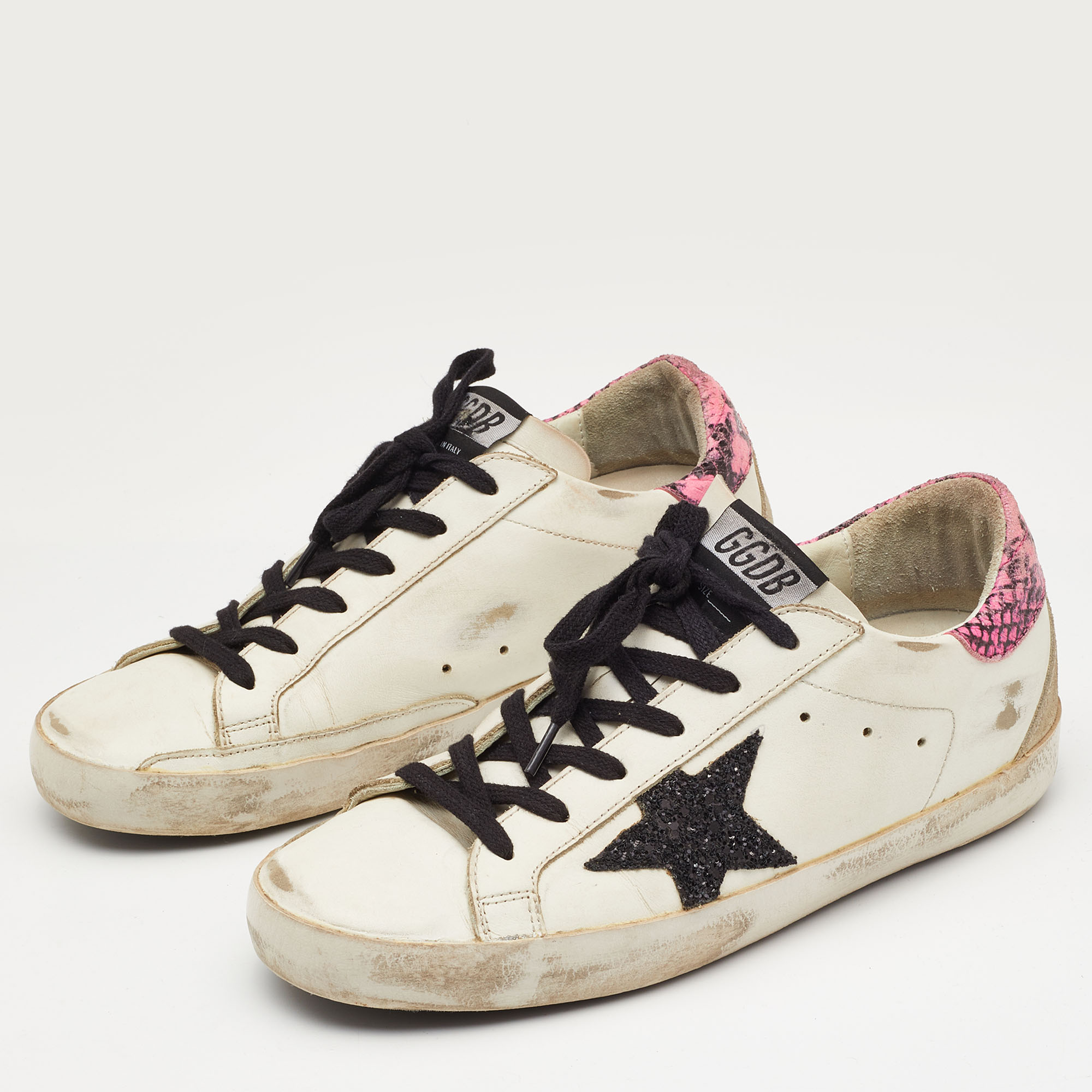 

Golden Goose White/Pink Leather and Suede Superstar Sneakers Size