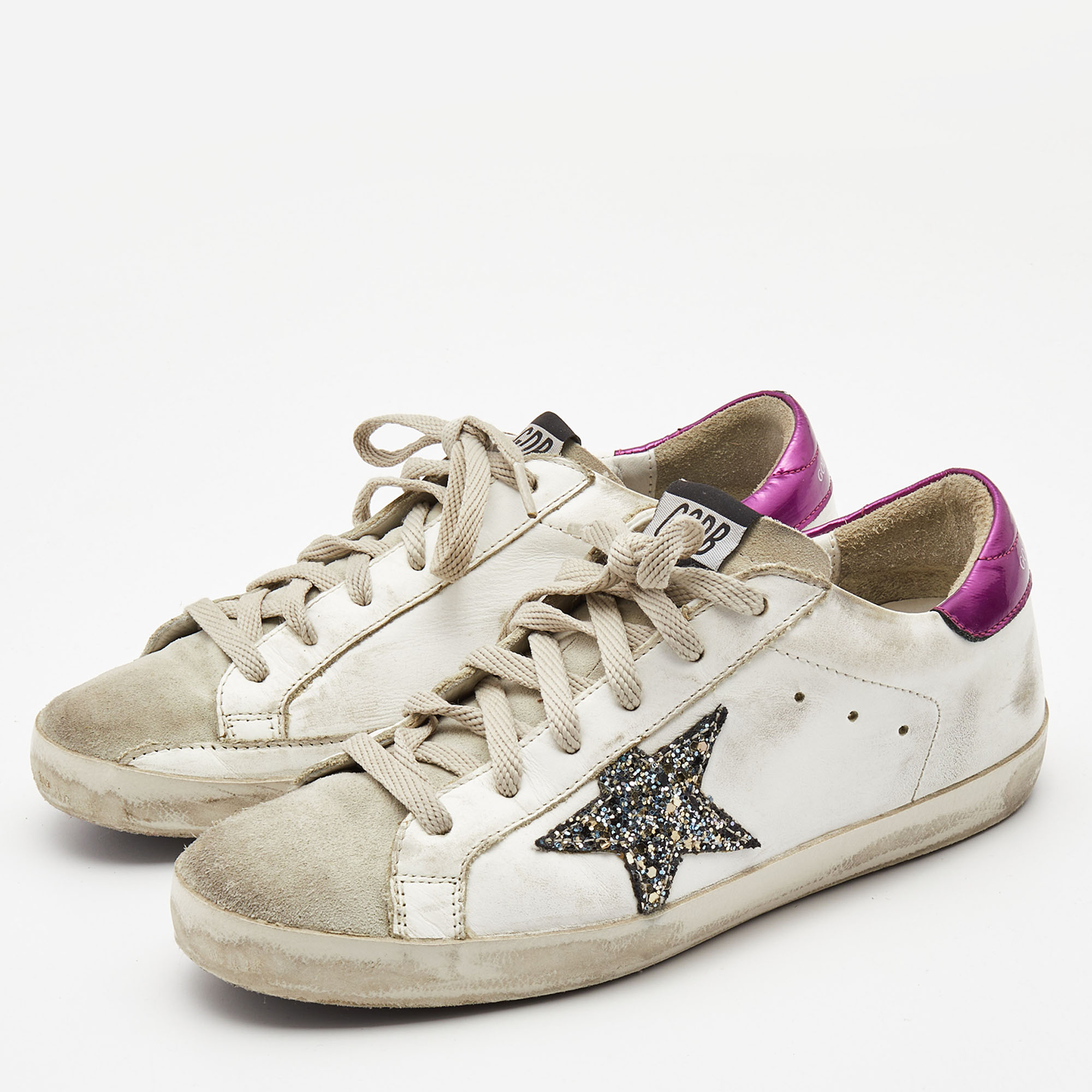 

Golden Goose Tricolor Leather and Suede Superstar Sneakers Size, White