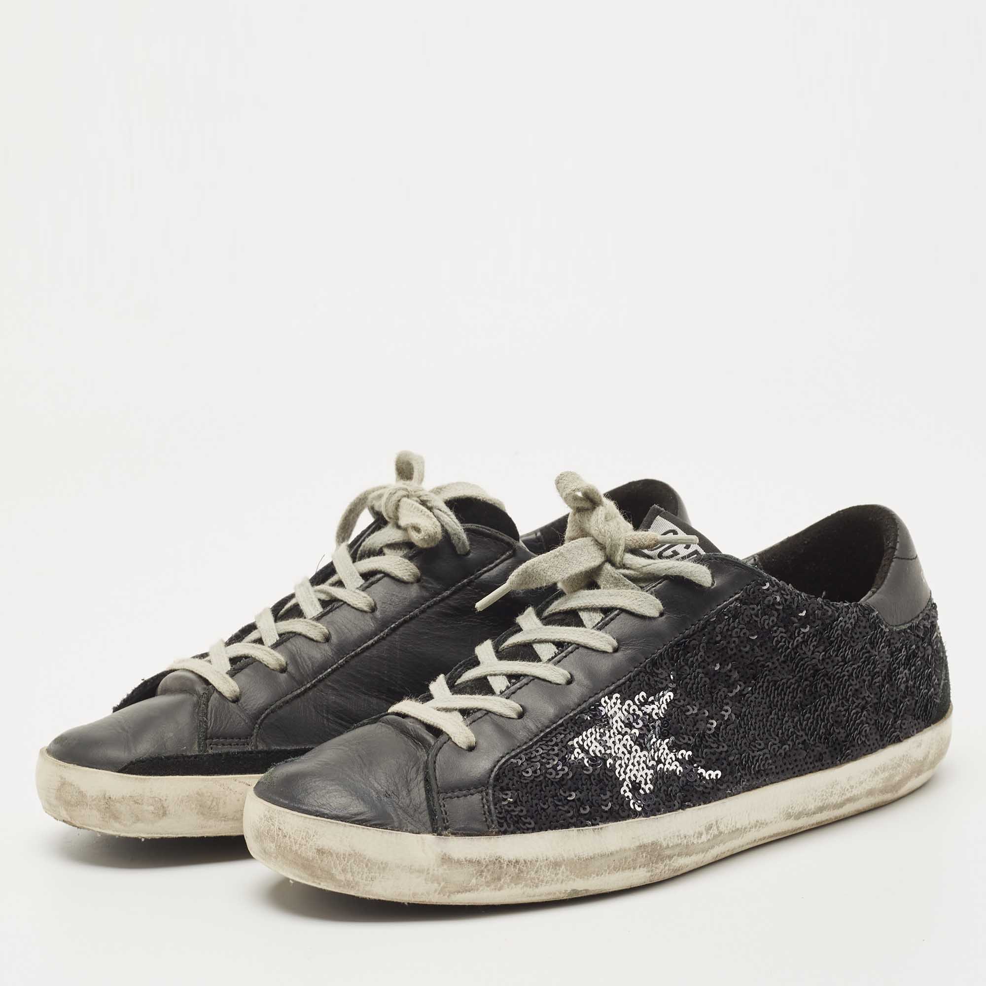 

Golden Goose Black Leather Superstar Sneakers Size