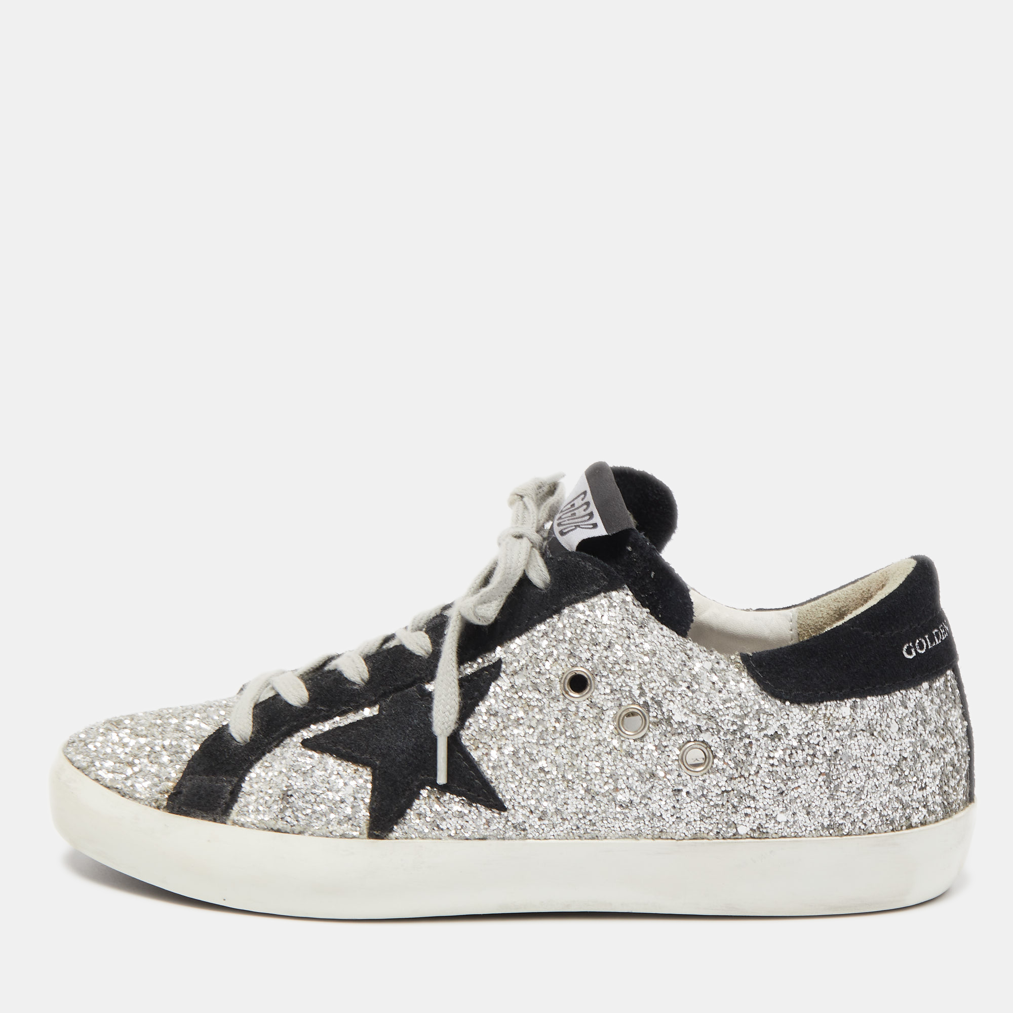 

Golden Goose Silver Glitter Leather Superstar Sneakers Size