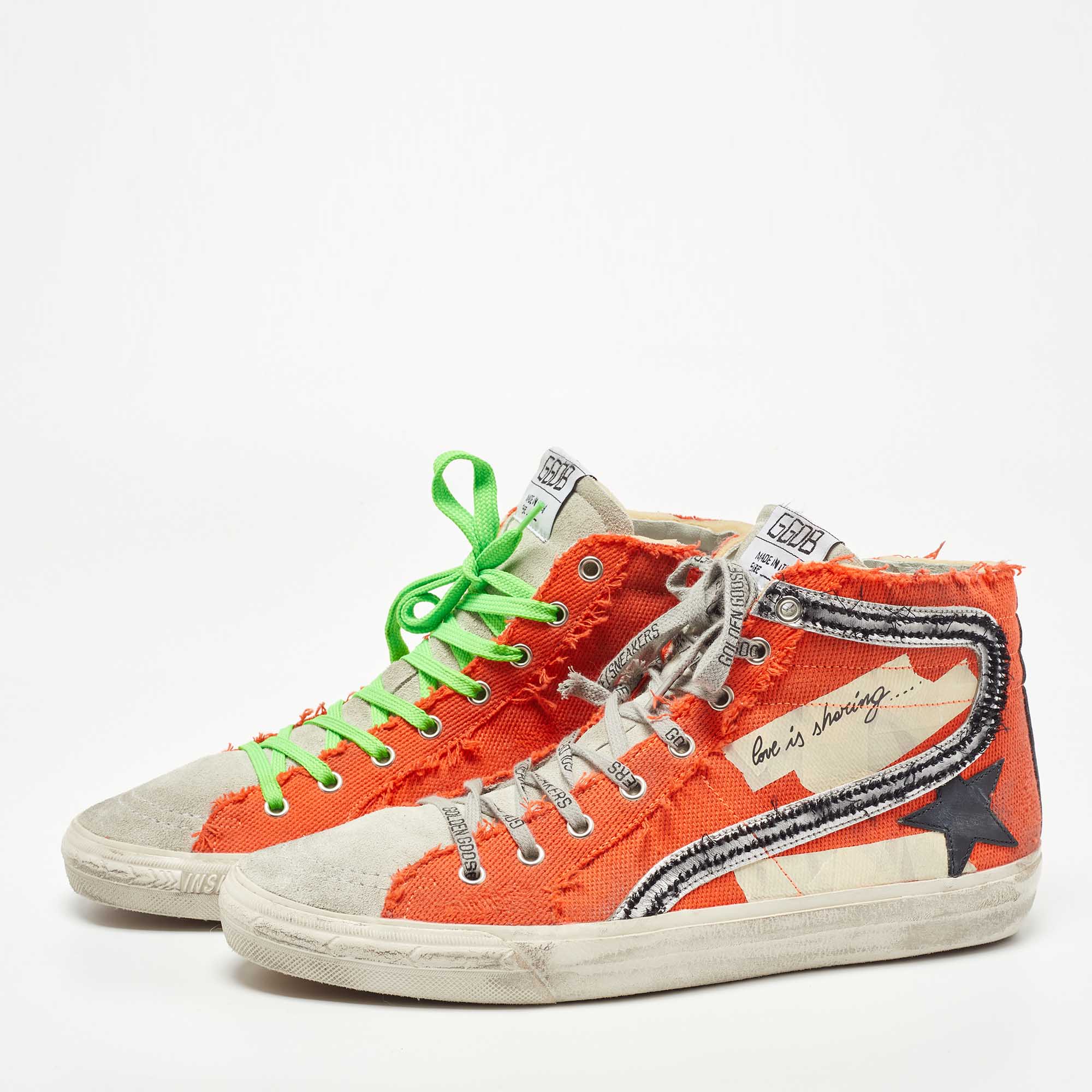 

Golden Goose Orange Canvas And Suede Lace Up Classic Sneakers Size
