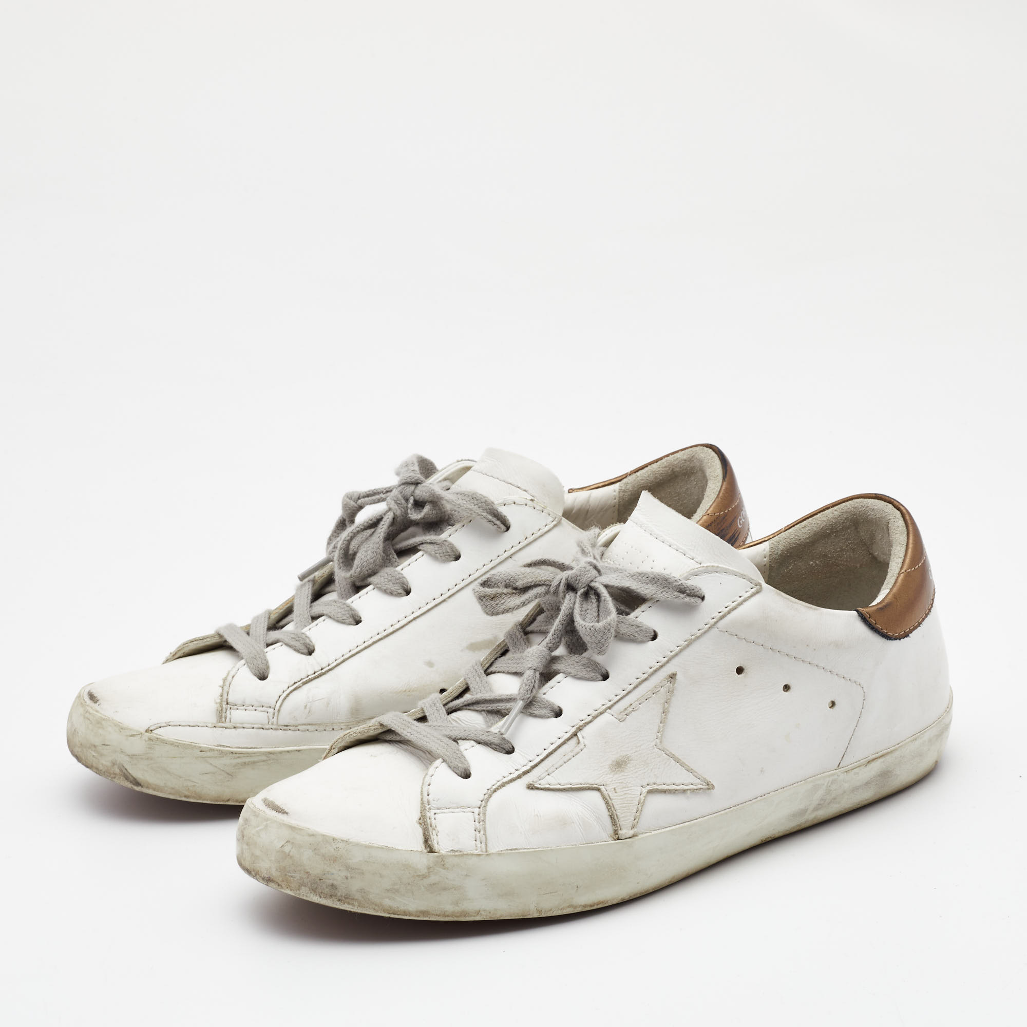 

Golden Goose White Leather Super Star Sneakers Size