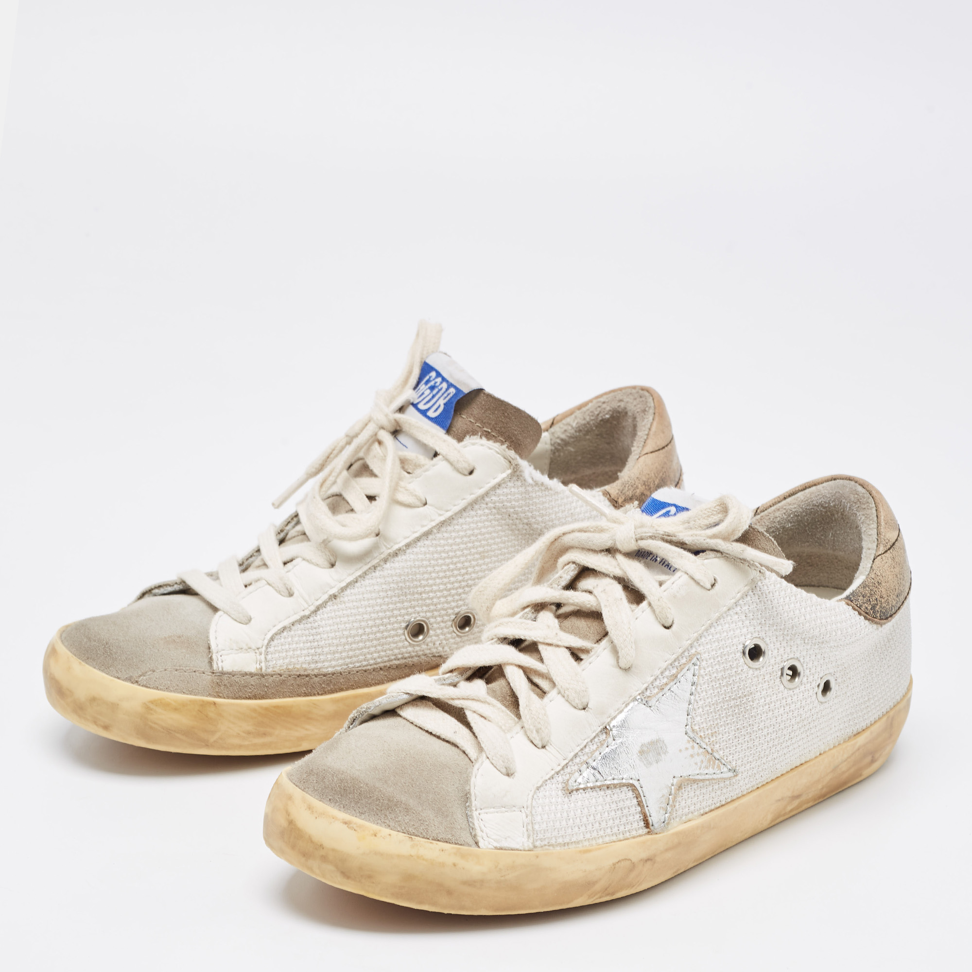 

Golden Goose White/Grey Mesh and Suede Superstar Sneakers Size