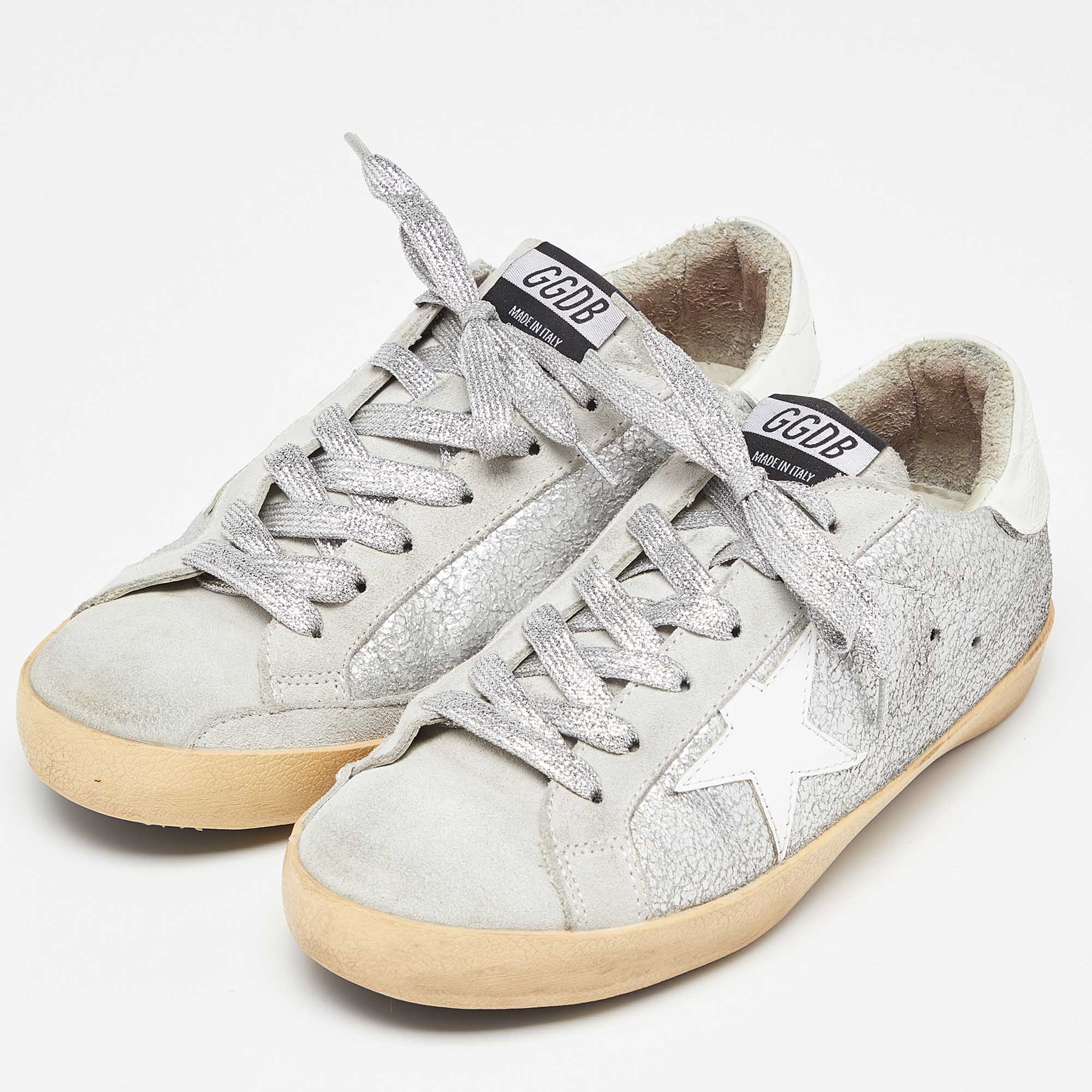 

Golden Goose Silver Suede and Leather Superstar Low Top Sneakers Size