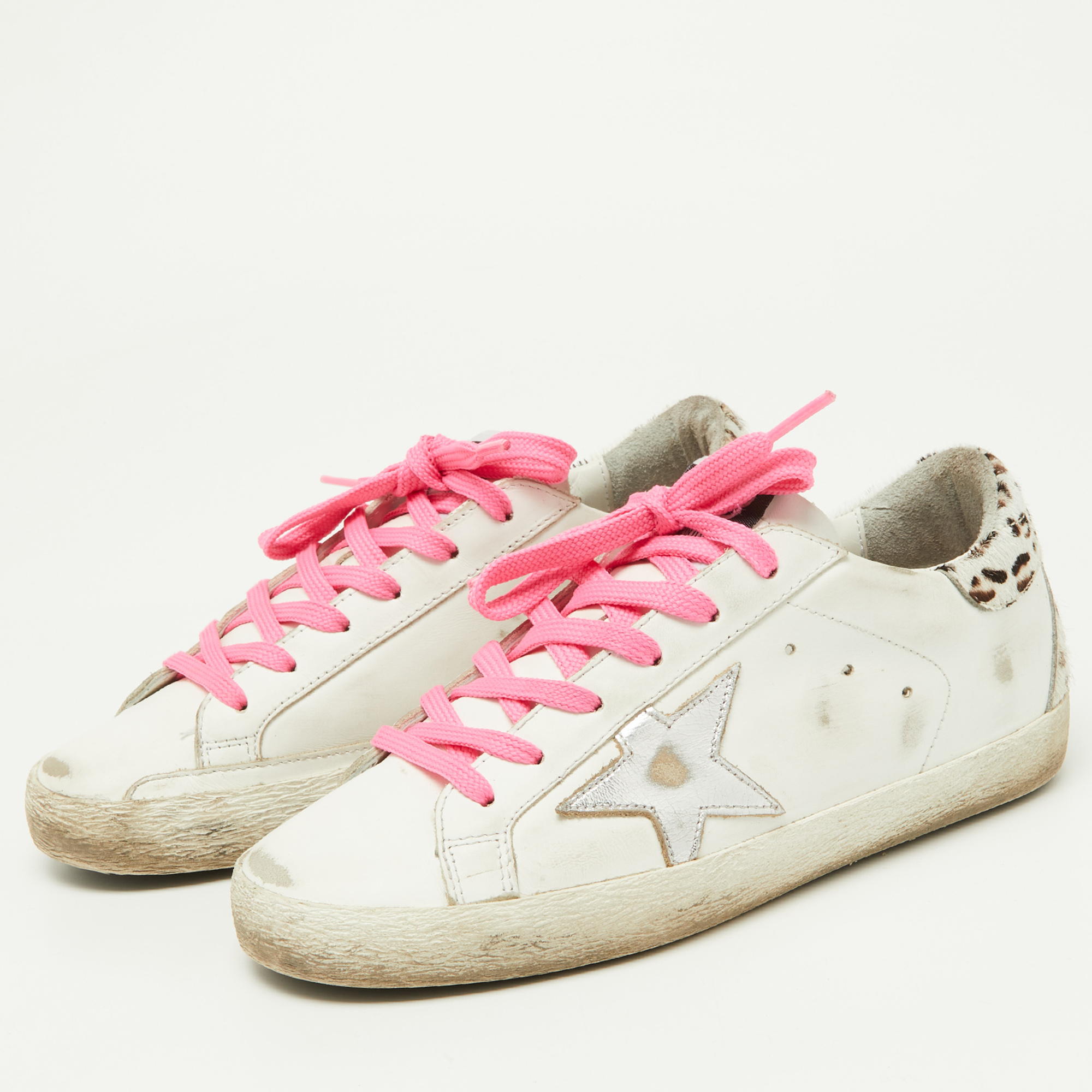 

Golden Goose White/Brown Leather and Calf Hair Superstar Sneakers Size