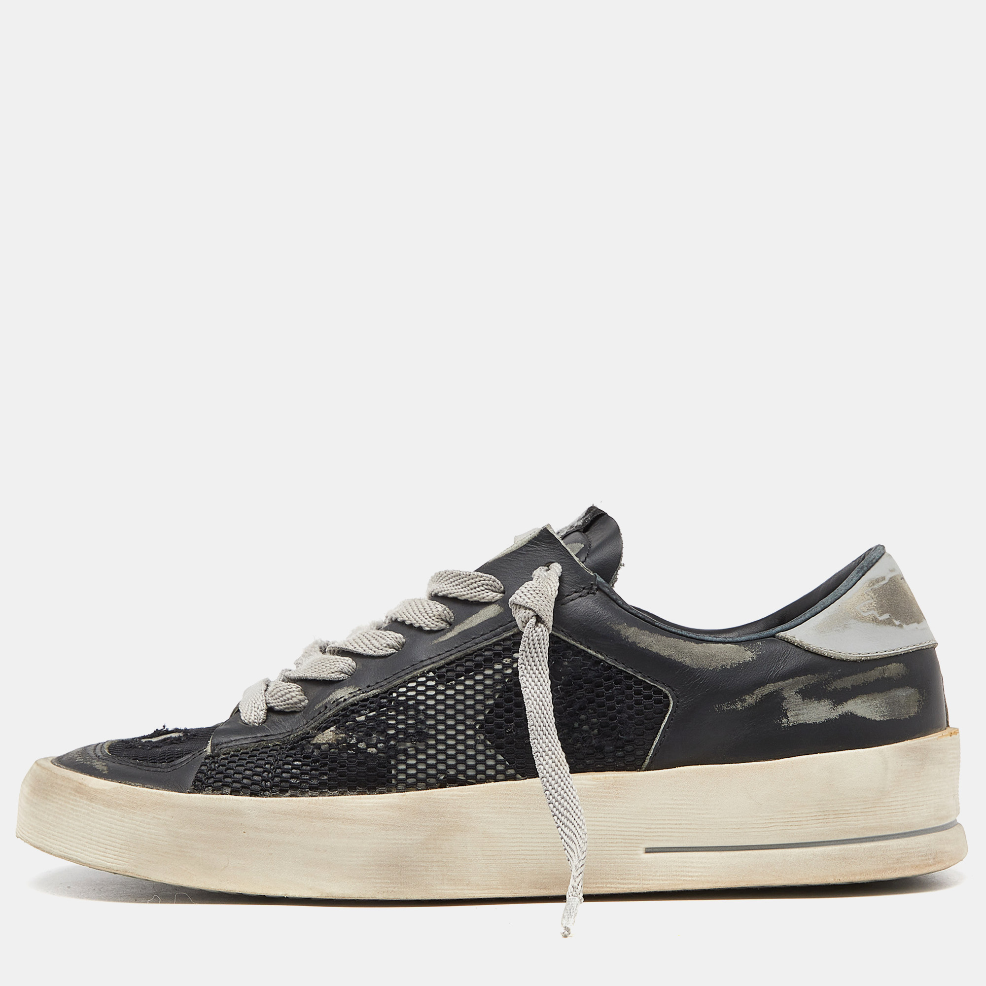 

Golden Goose Black/Grey Leather and Mesh Stardan Low Top Sneakers Size