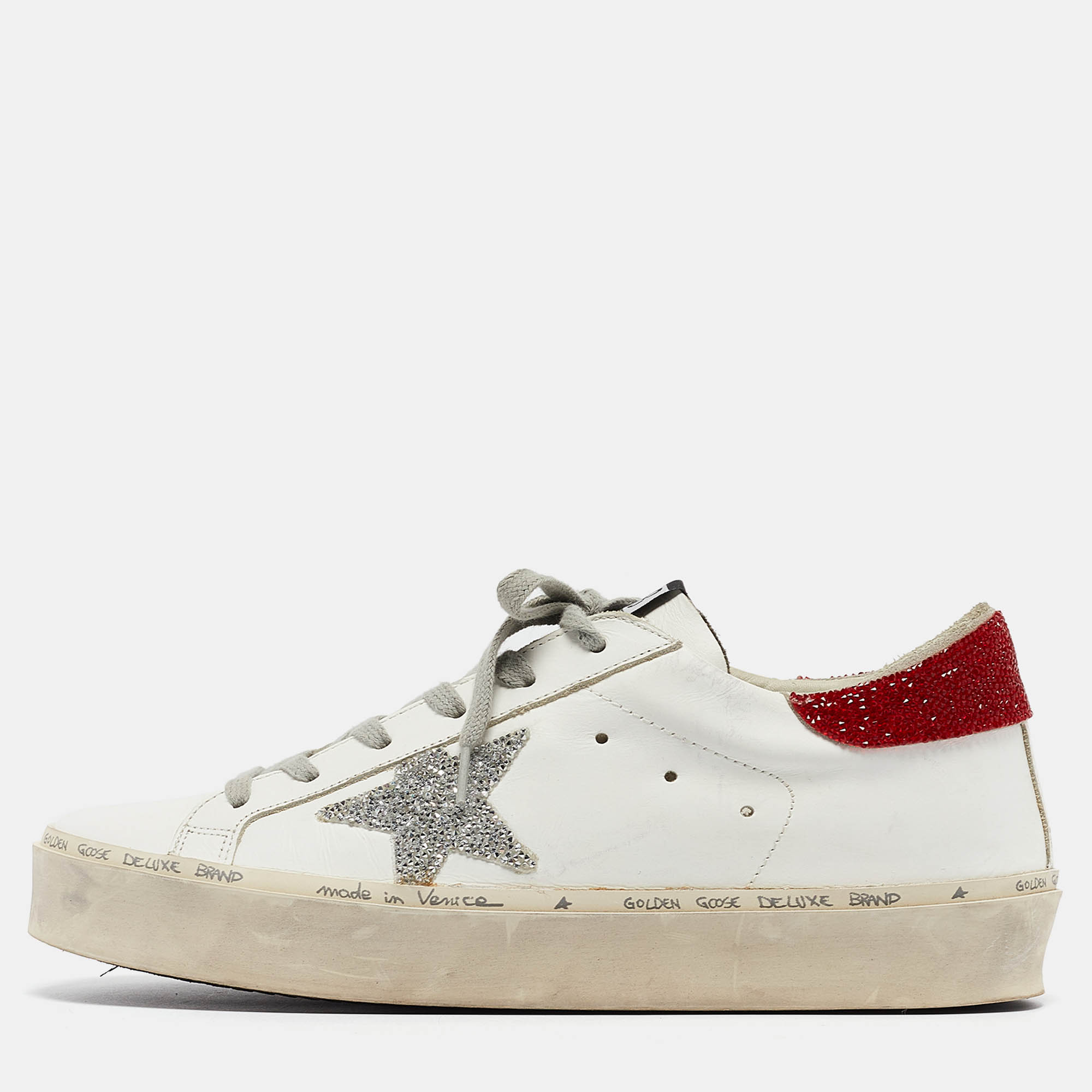 

Golden Goose White Leather Hi Star Low Top Sneakers Size
