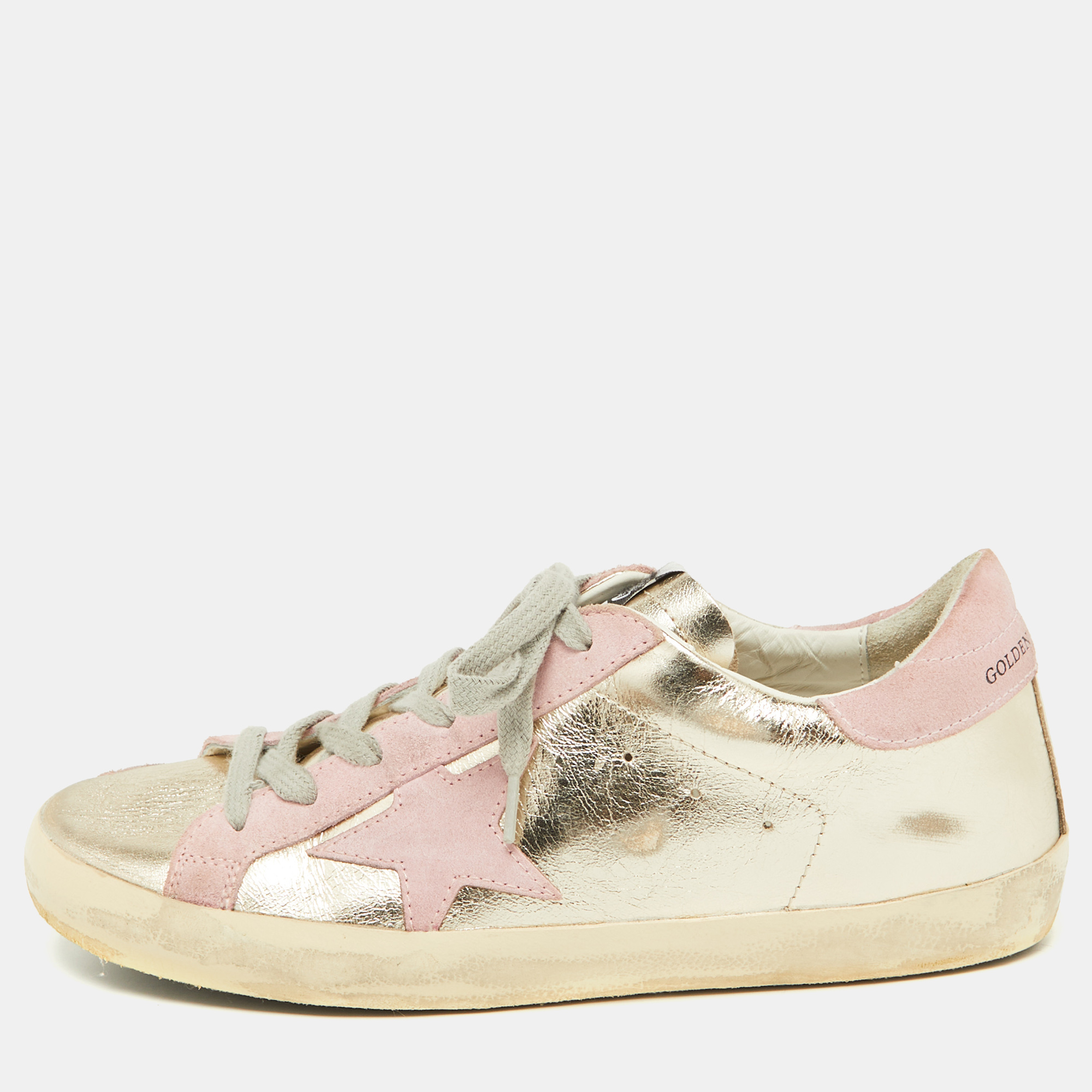 

Golden Goose Gold/Pink Leather and Suede Superstar Sneakers Size