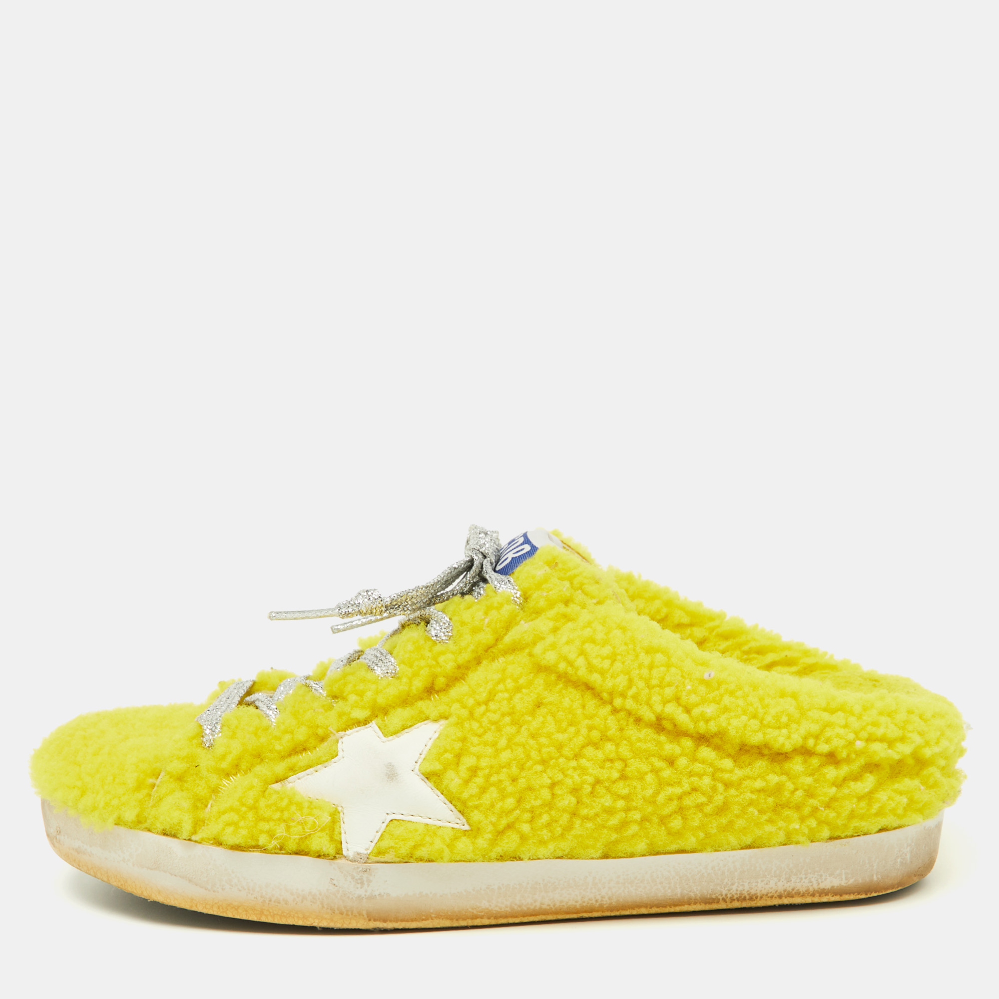 Pre-owned Golden Goose Yellow Shearling Fur Superstar Sabot Sneakers Size 39