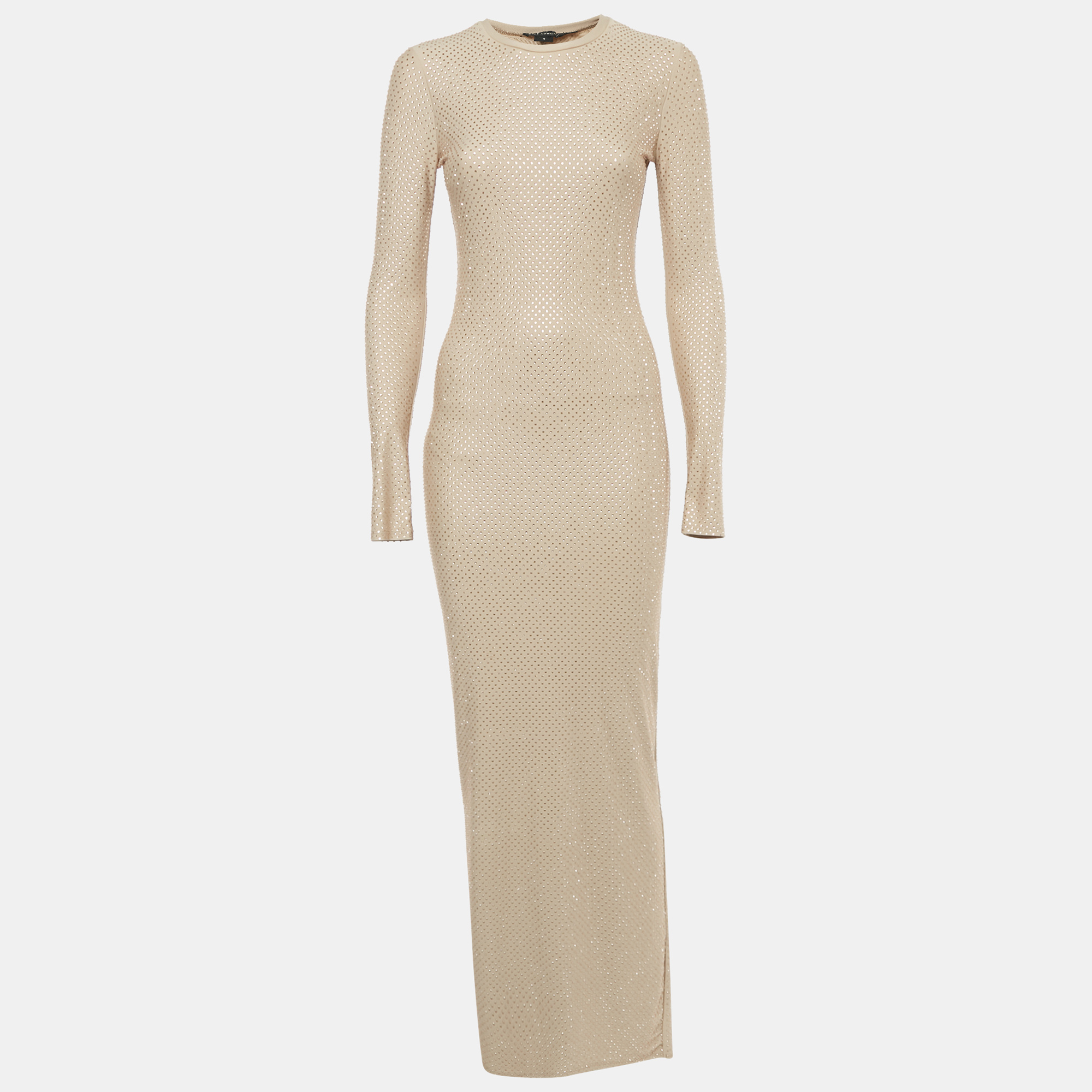 

Good American Beige Studded Jersey Long Sleeve Maxi Dress S