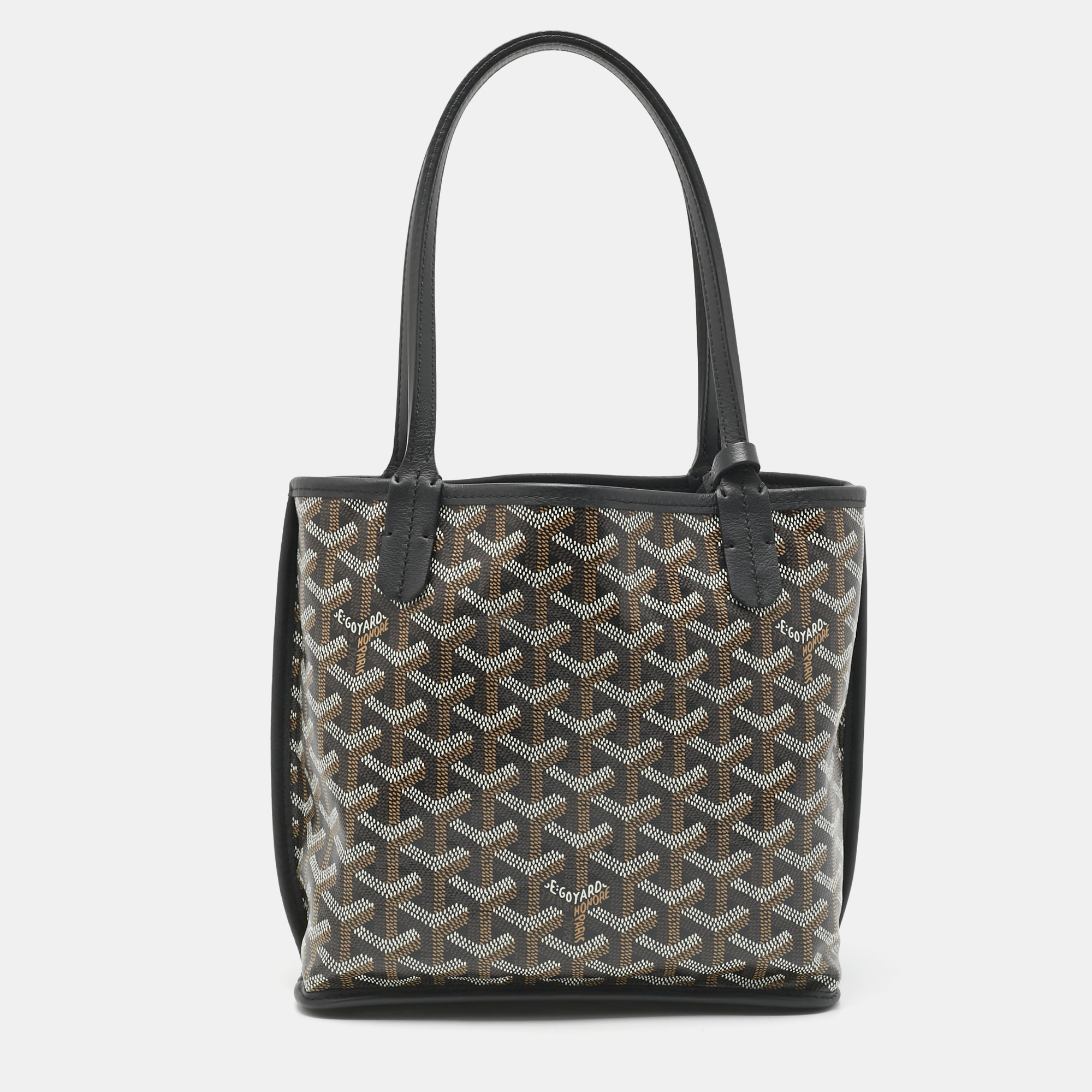 Pre-owned Goyard Ine Coated Canvas And Leather Mini Reversible Anjou Tote In Black