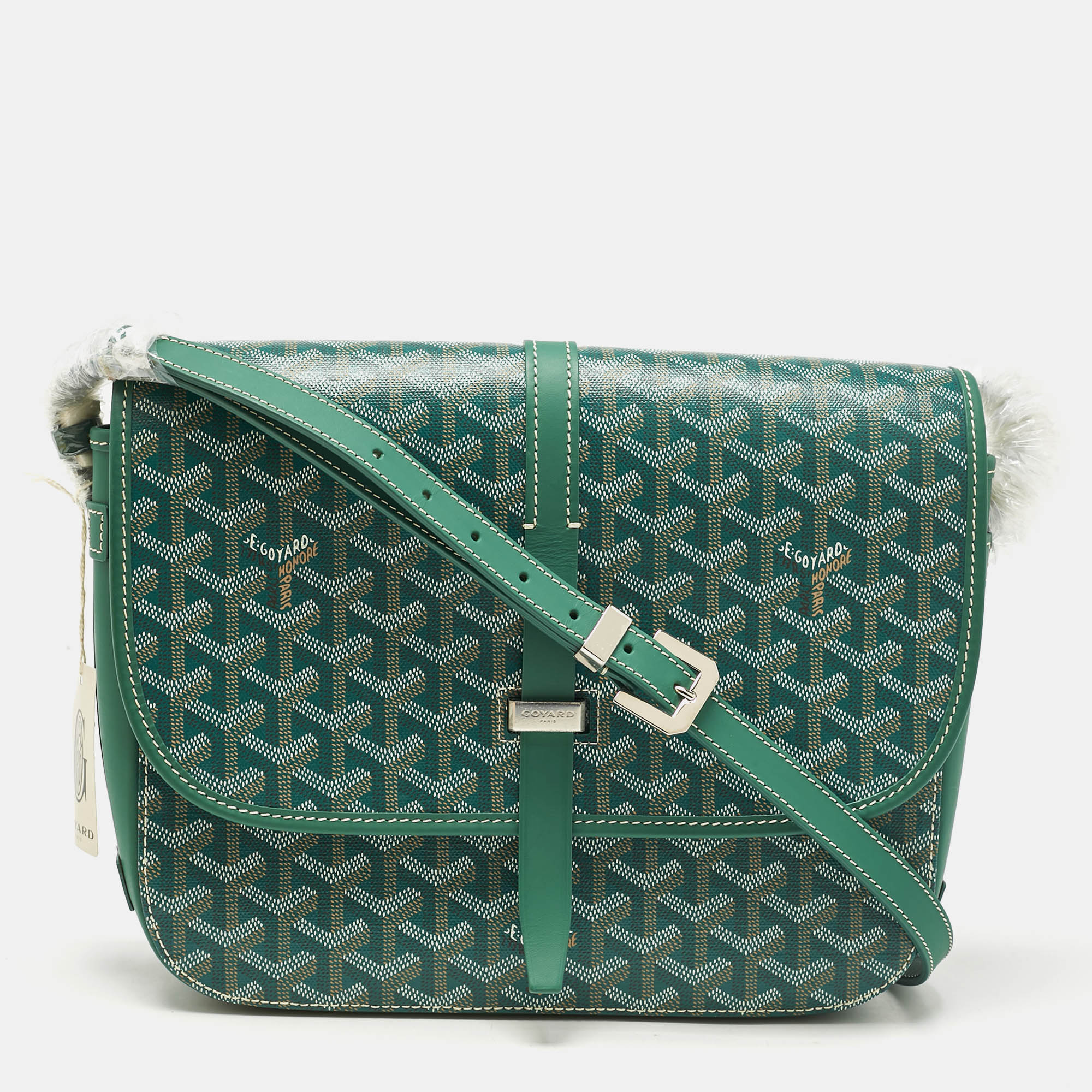 Pre-owned Goyard Ine Coated Canvas And Leather Belvedere Ii Mm Bag In Green
