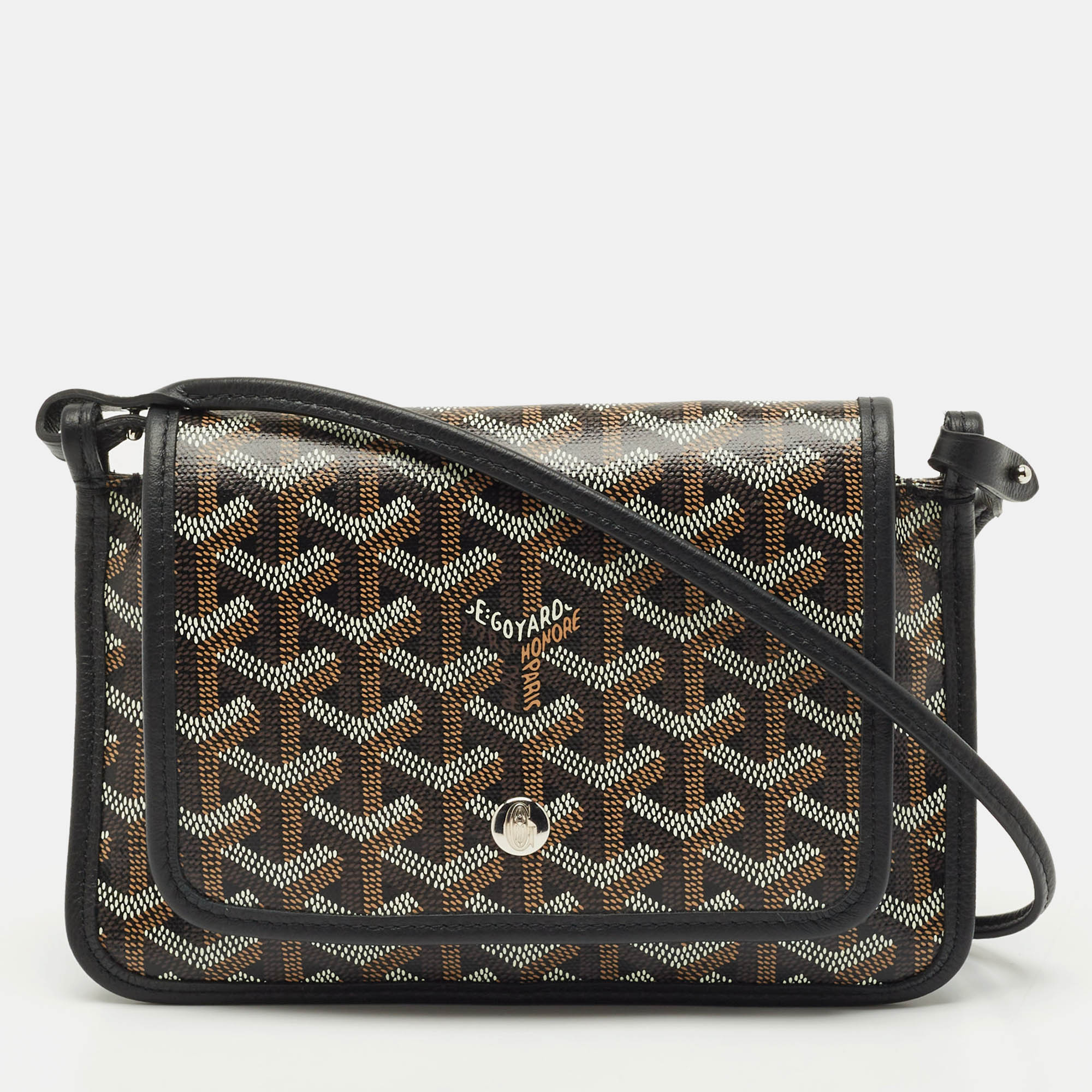 Pre-owned Goyard Ine Coated Canvas And Leather Plumet Crossbody Bag In Black