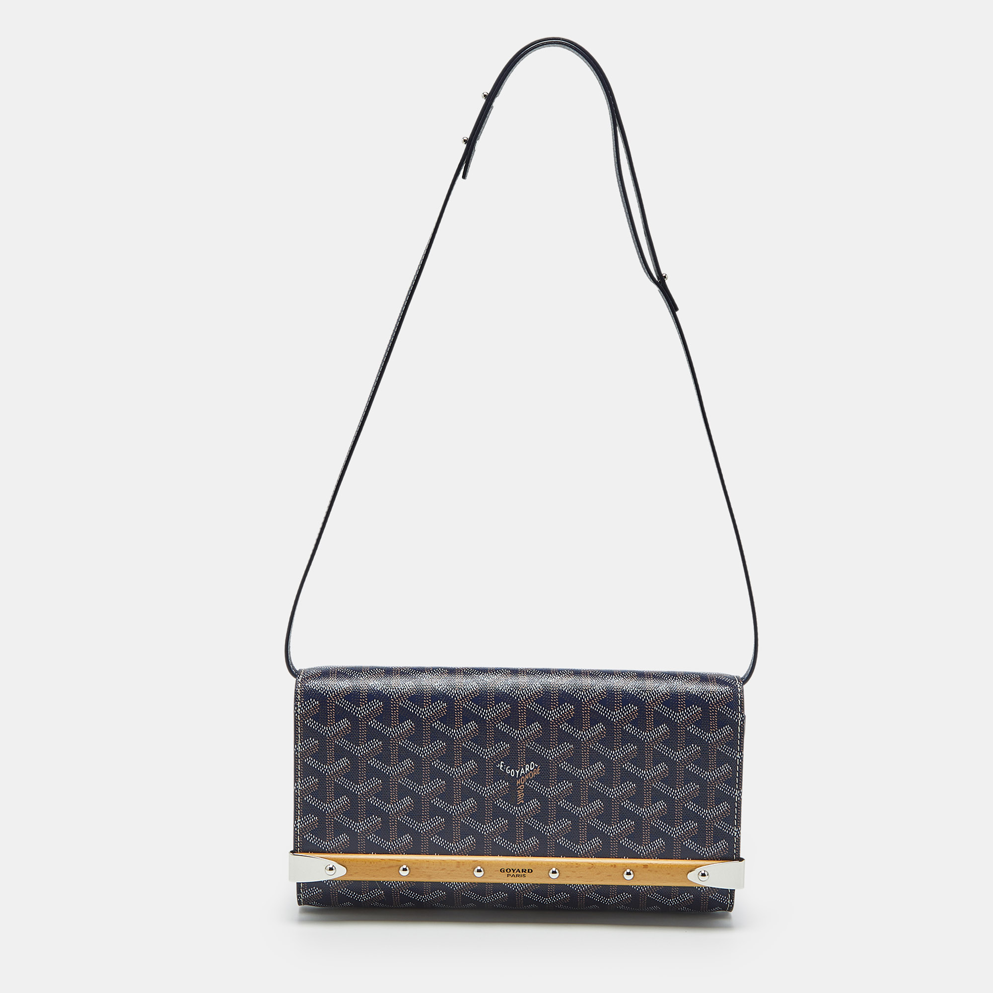 Pre-owned Goyard Ine Coated Canvas And Leather Monte Carlo Pm Clutch In Blue