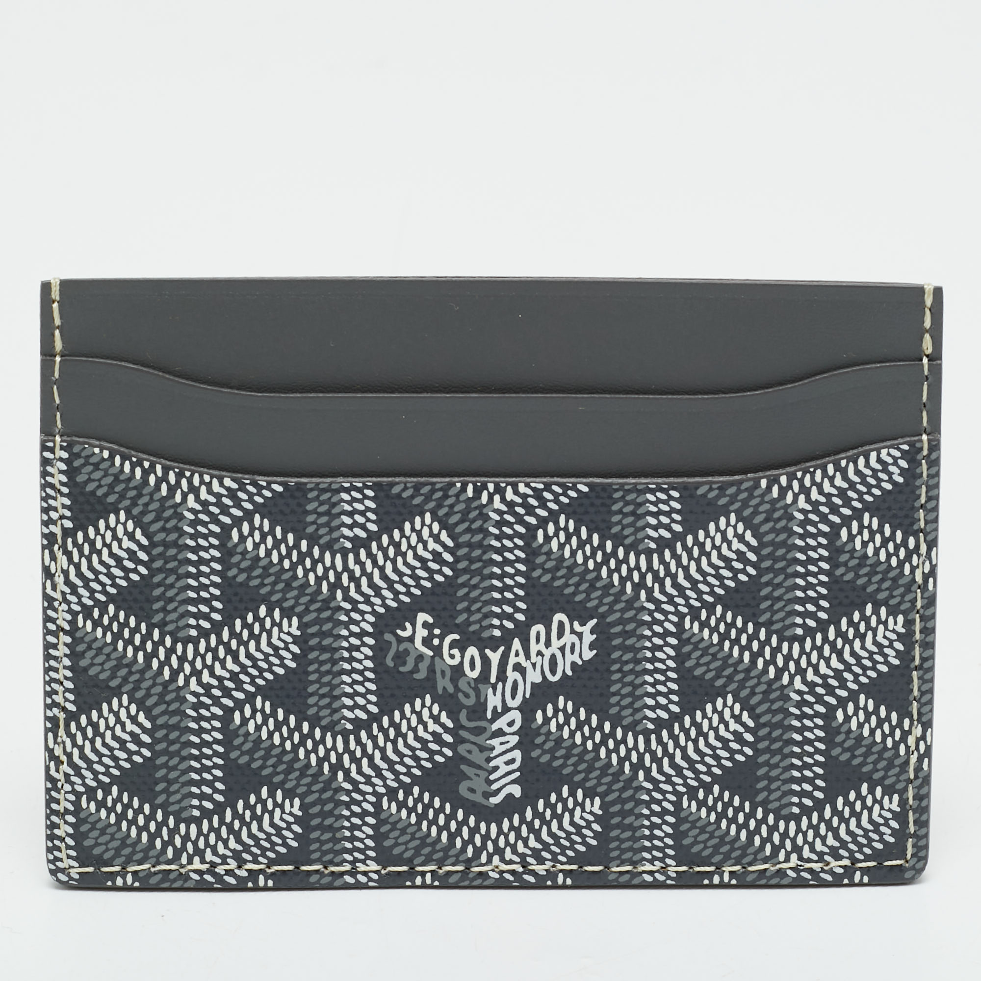 Pre-owned Goyard Ine Coated Canvas And Leather Saint Sulpice Card Holder In Gray