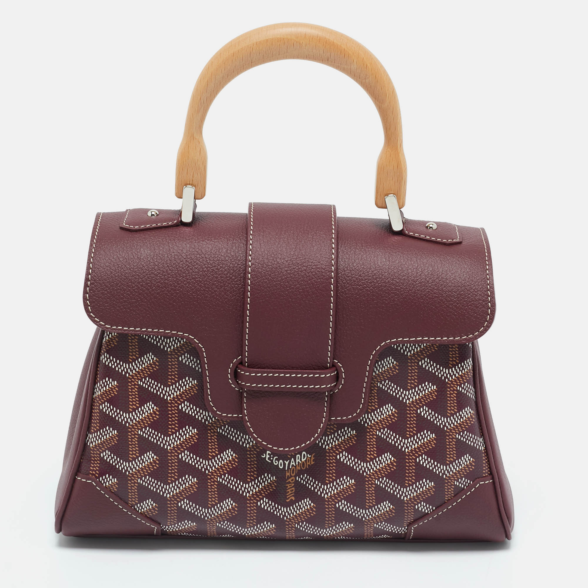 Pre-owned Goyard Ine Coated Canvas And Leather Mini Saigon Top Handle Bag In Burgundy
