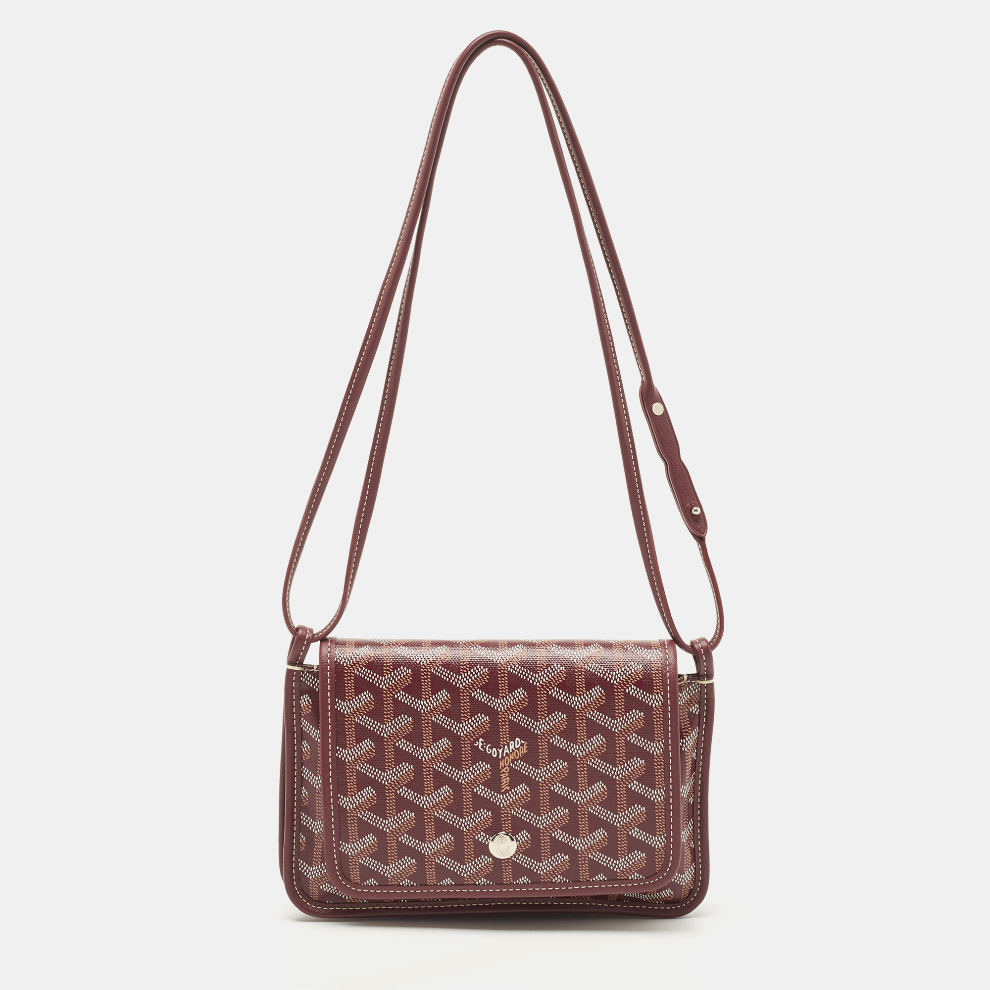 Pre Owned Goyard Burgundy Goyardine Coated Canvas and Leather Plumet Crossbody Bag