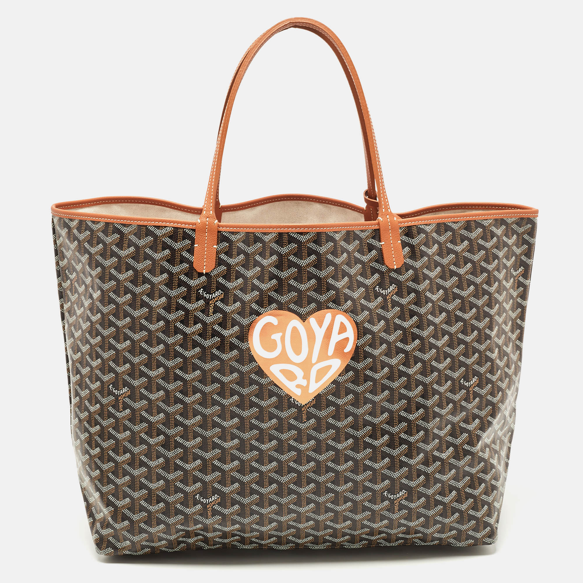 Pre-owned Goyard Ine Coated Canvas And Leather Coeur Saint Louis Gm Tote In Brown