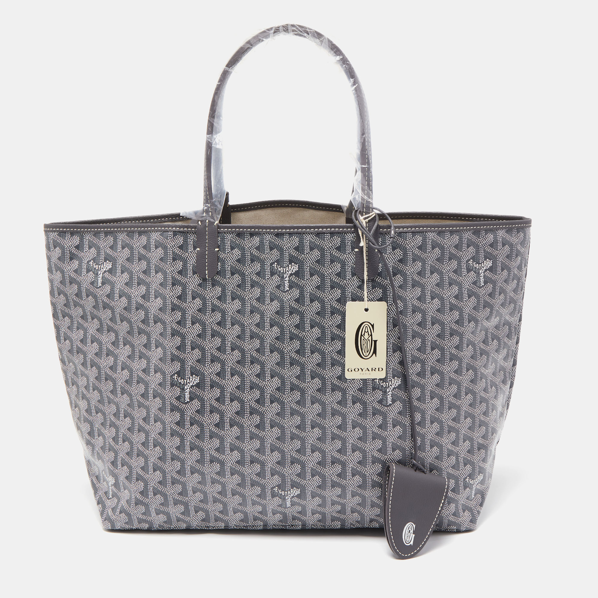 Pre-owned Goyard Ine Coated Canvas And Leather Saint Louis Pm Tote W/bag Clip In Grey