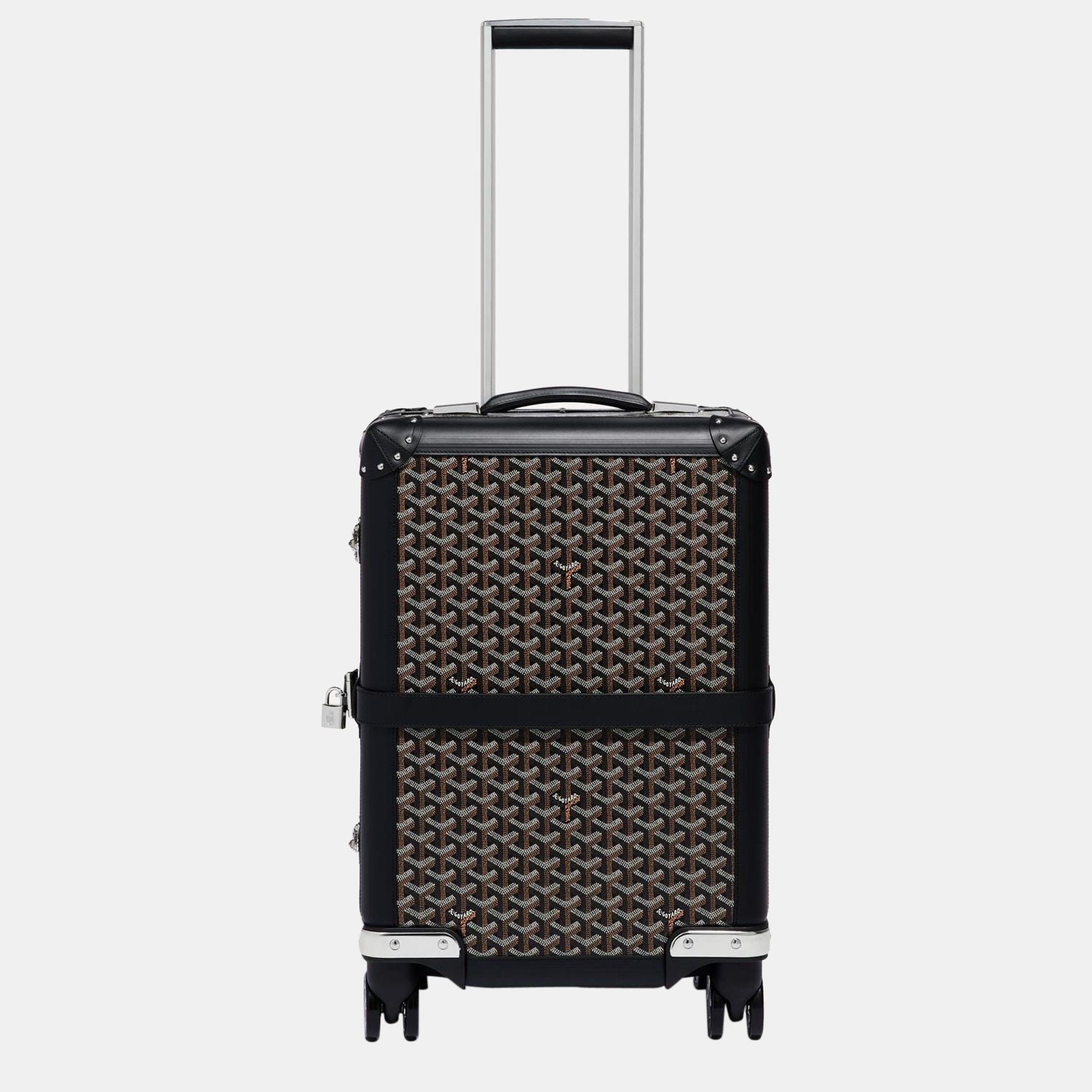 Pre-owned Goyard Ine Canvas & Clamecy Cowhide Bourget Pm Trolley Case In Black
