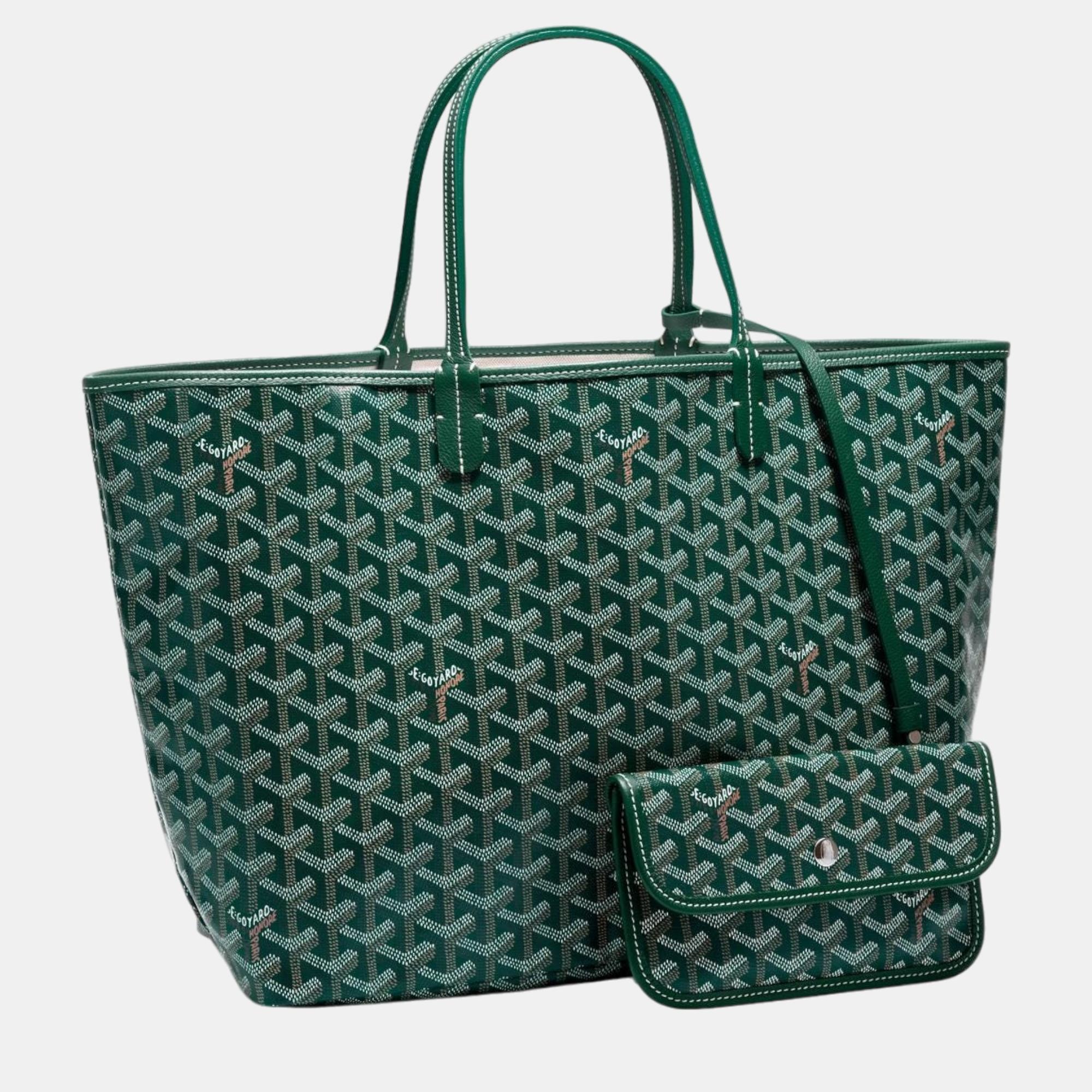 Pre-owned Goyard Ine Coated Canvas And Leather Saint Louis Pm Tote In Green