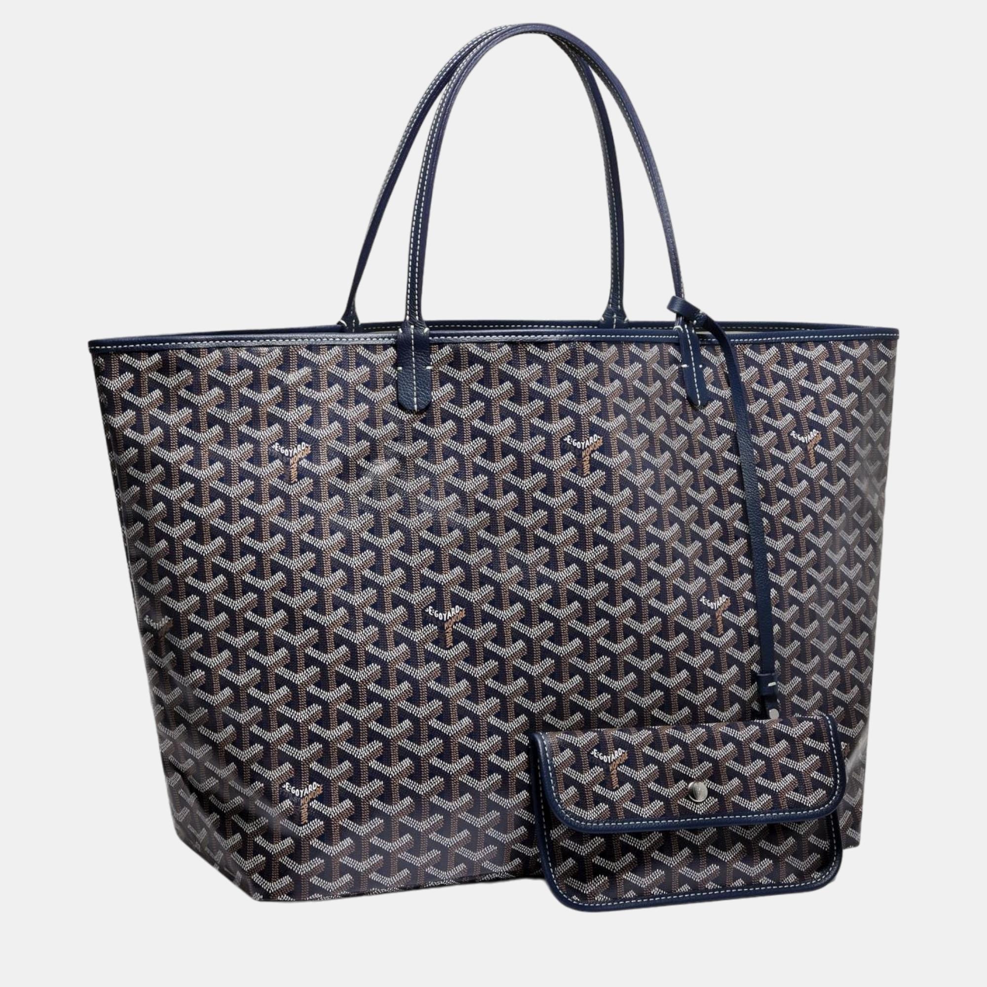 Pre-owned Goyard Ine Coated Canvas And Leather Saint Louis Gm Tote In Navy Blue