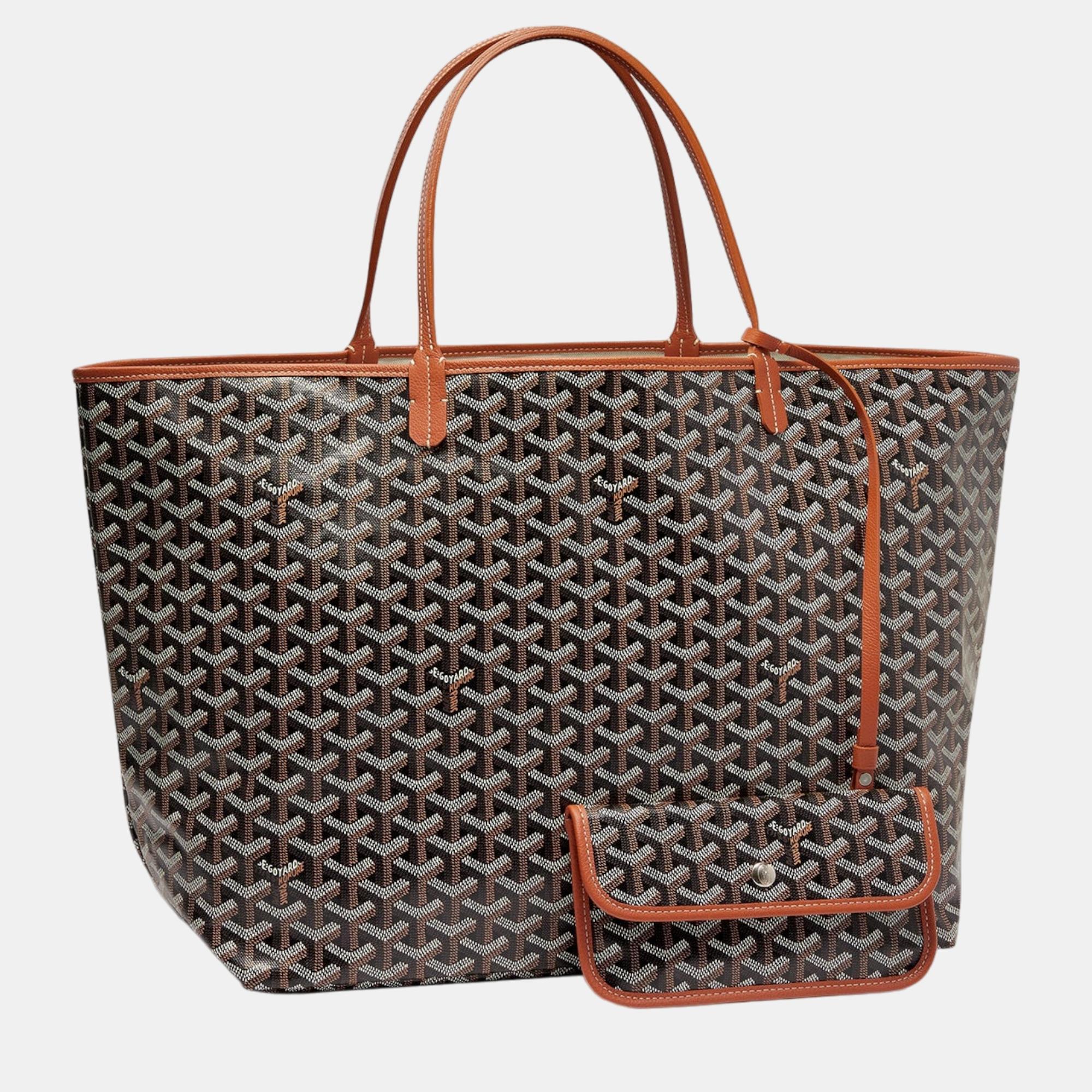 Pre-owned Goyard Ine Coated Canvas And Leather Saint Louis Gm Tote In Tan