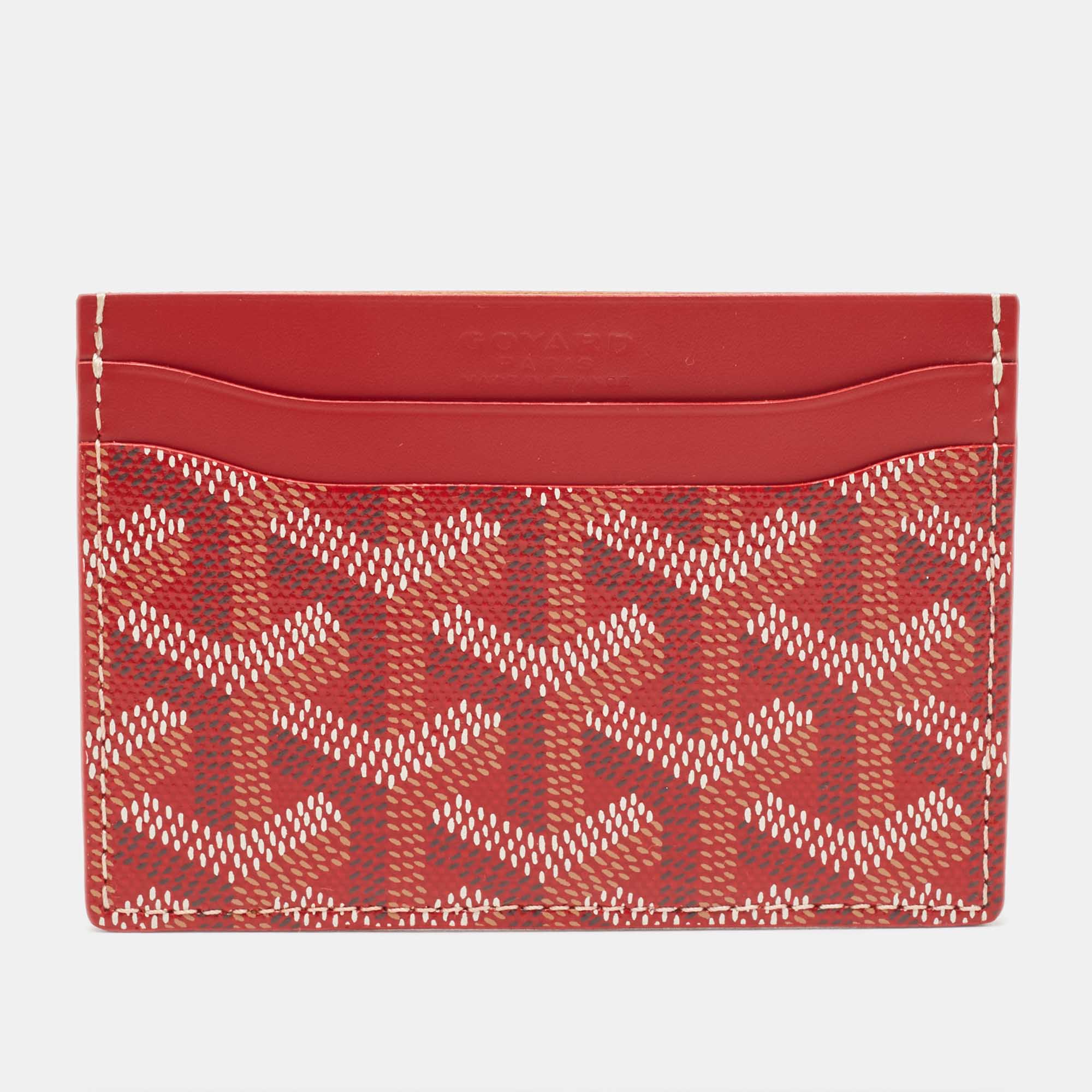Pre-owned Goyard Ine Coated Canvas And Leather Saint Sulpice Card Holder In Red