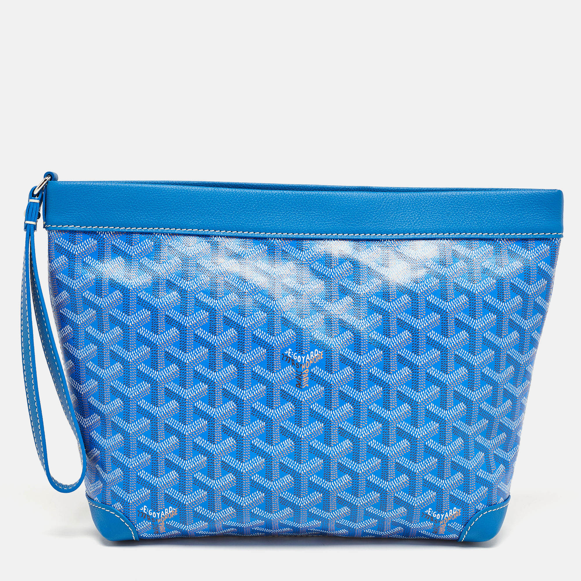 Pre-owned Goyard Ine Coated Canvas And Leather Conti Pouch In Blue