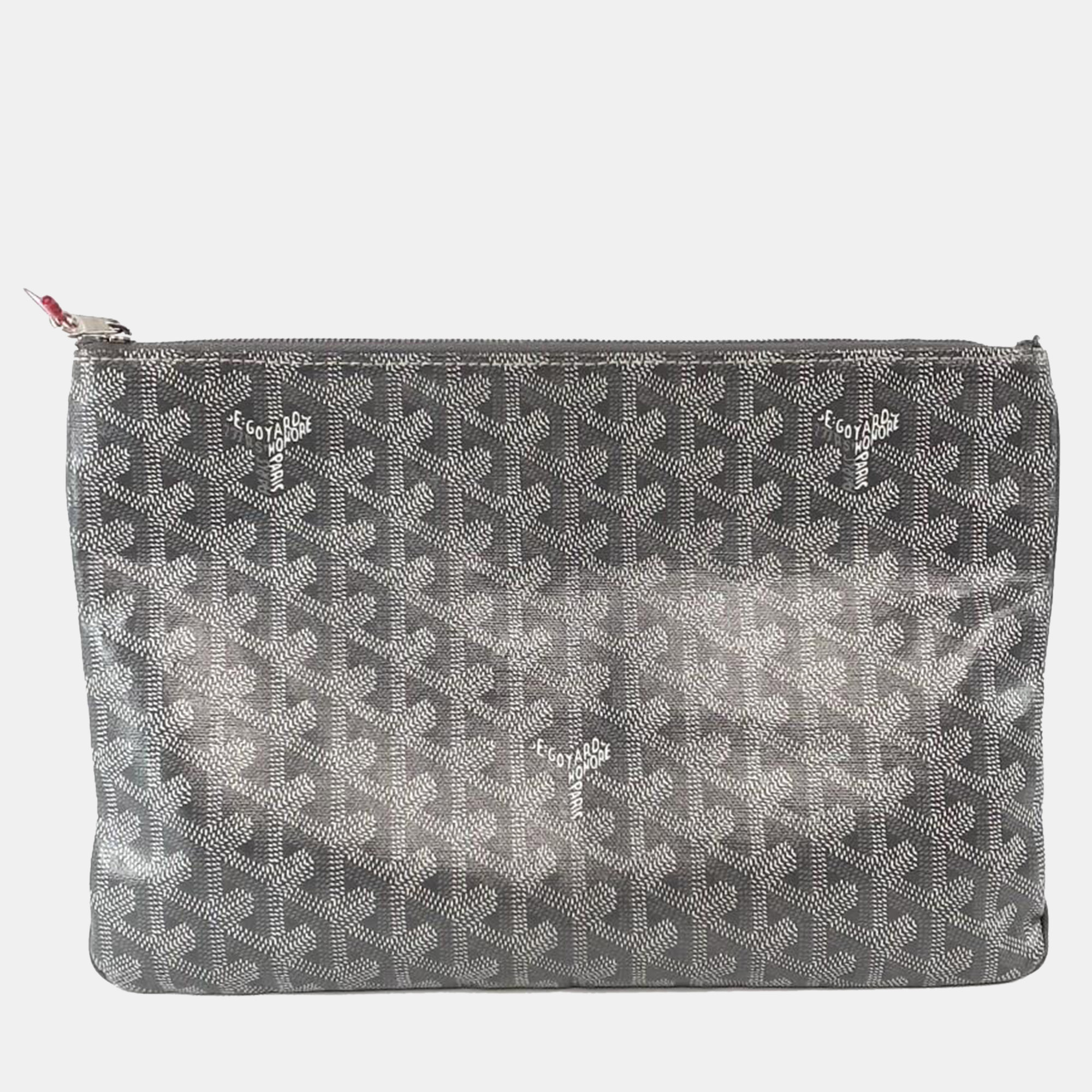 

Goyard Coated Canvas Senat MM Zip Pouch, Grey