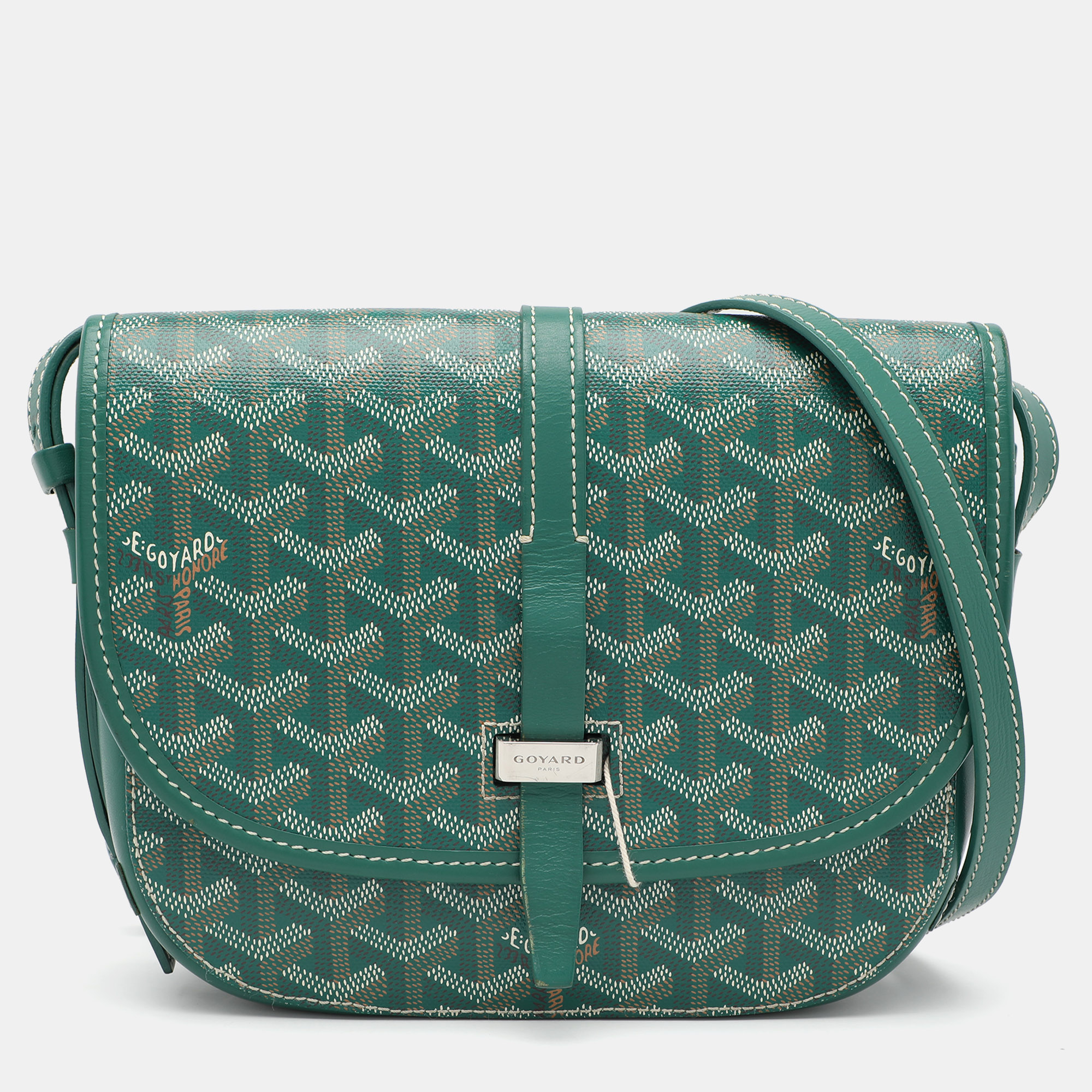 Pre-owned Goyard Ine Coated Canvas And Leather Belvedere Ii Pm Saddle Bag In Green