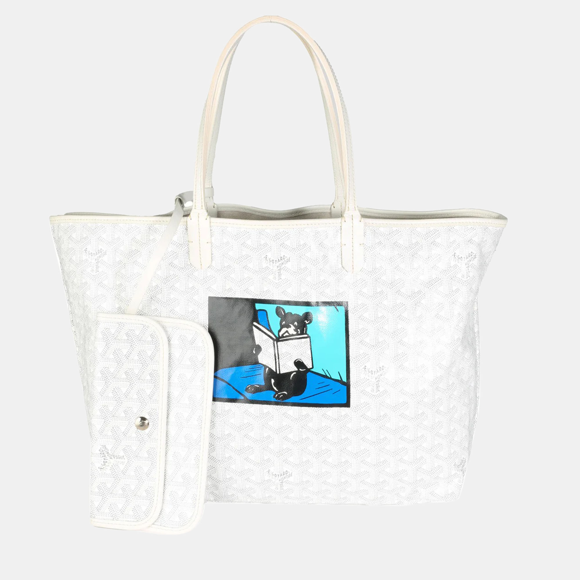 Pre-owned Goyard Ine Canvas Bulldog Saint Louis Pm Bag In White