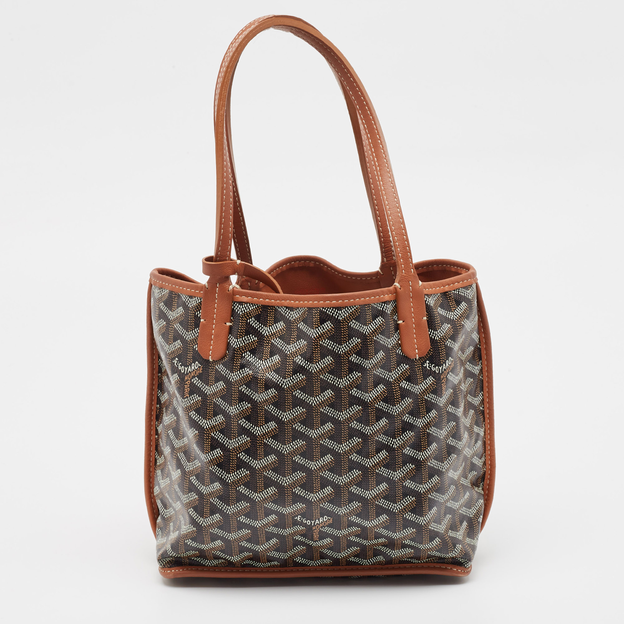 Brown ine Coated Canvas Mini Reversible Anjou Tote