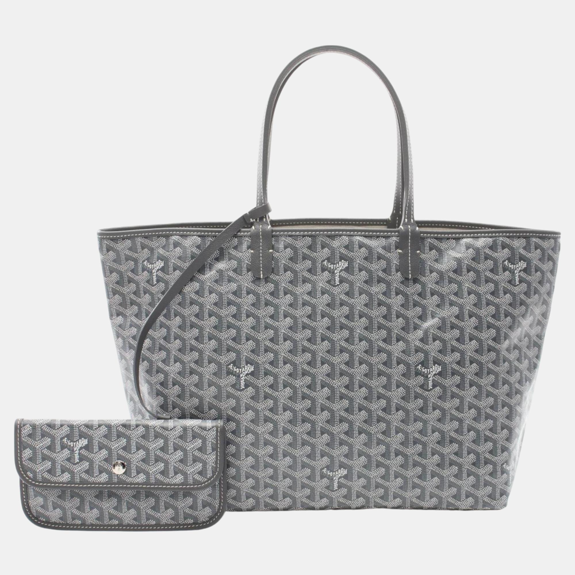 

Goyard Grey White Coated Canvas Leather Saint Louis PM Tote Bag