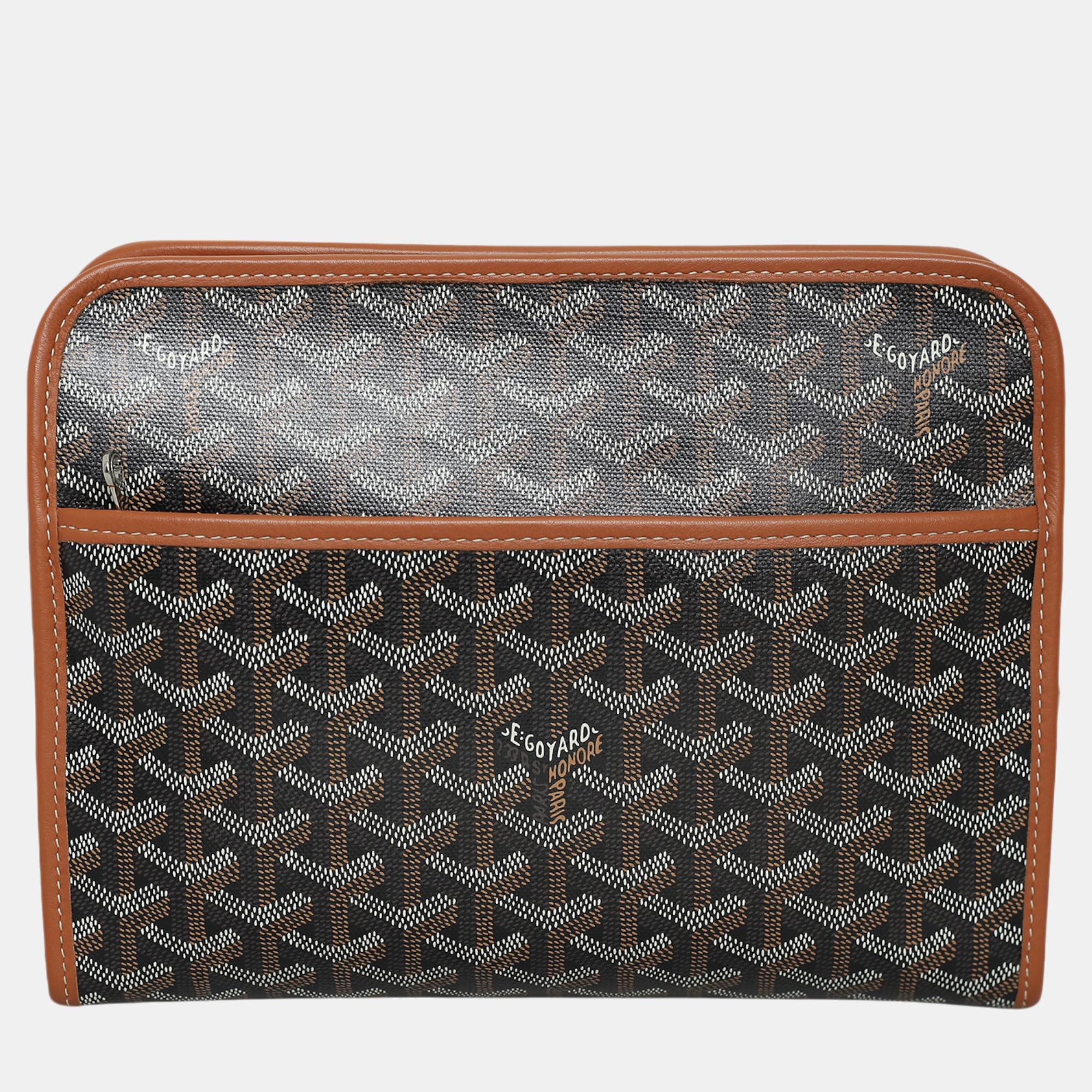 

Goyard Dark Brown Coated Canvas Trousse Jouvence MM Clutch Bag