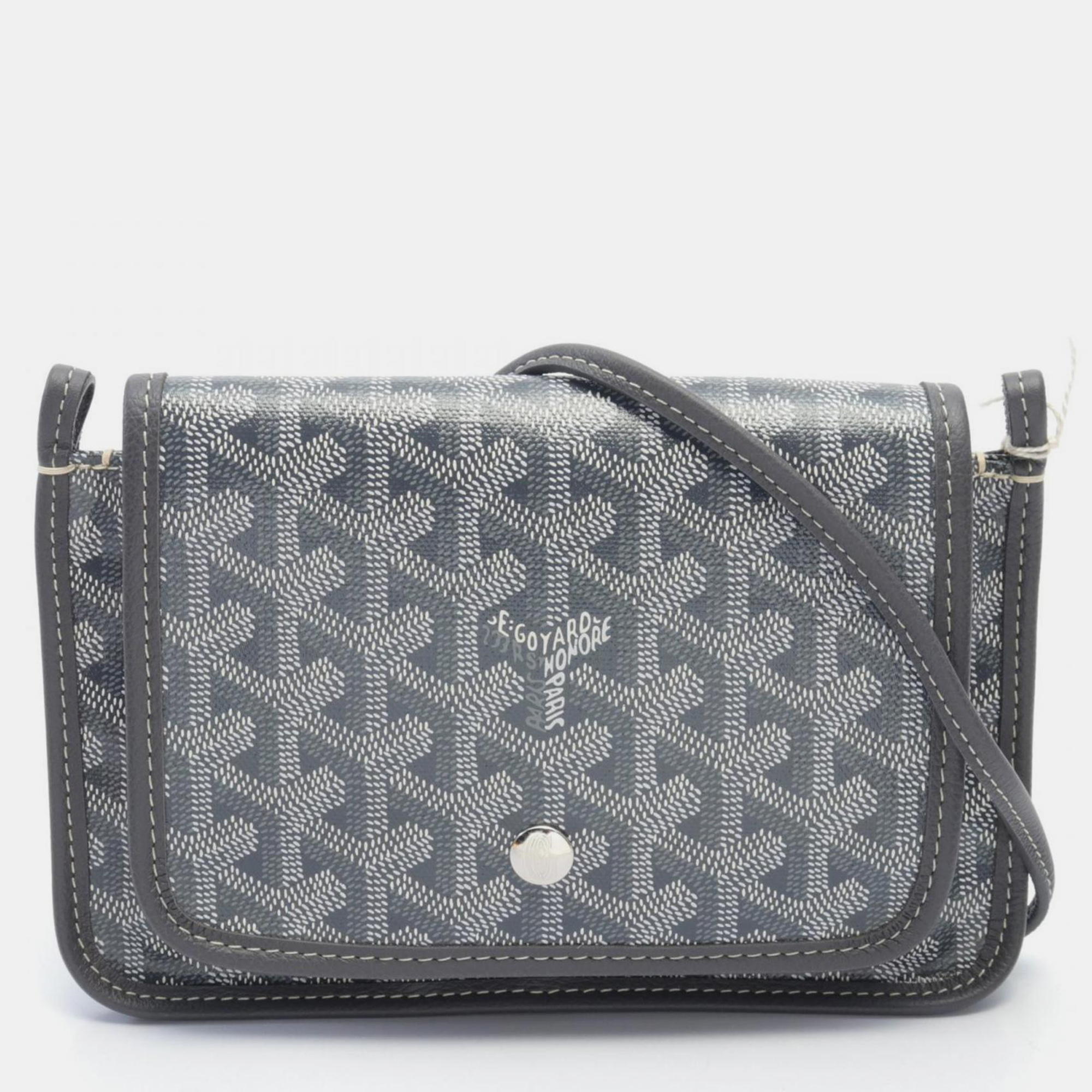 Pre-owned Goyard Coated Canvas Leather Gray White Plume Pouch Wallet Bag In Grey