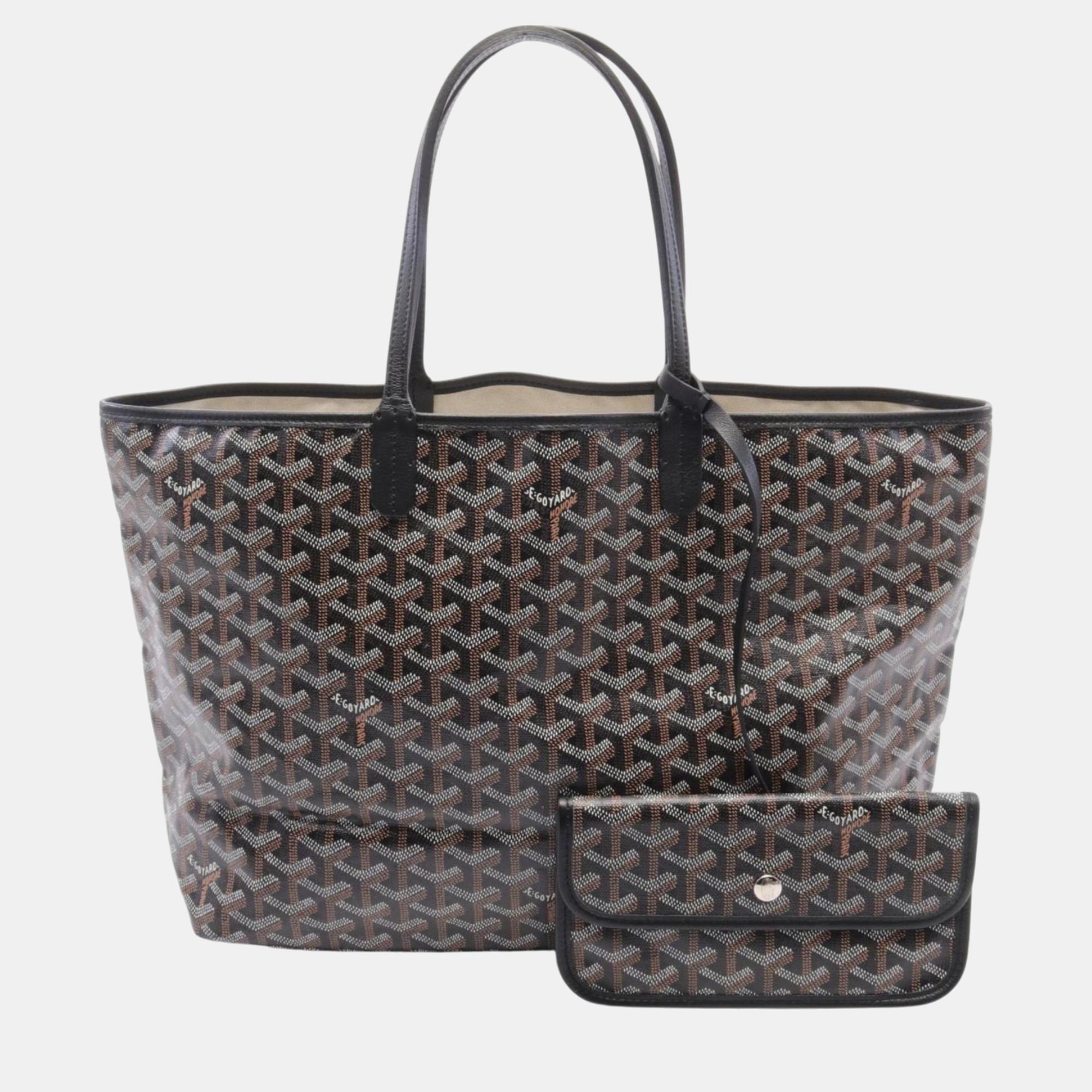 

Goyard Black Brown White Coated Canvas Leather Saint Louis Pm Tote Bag