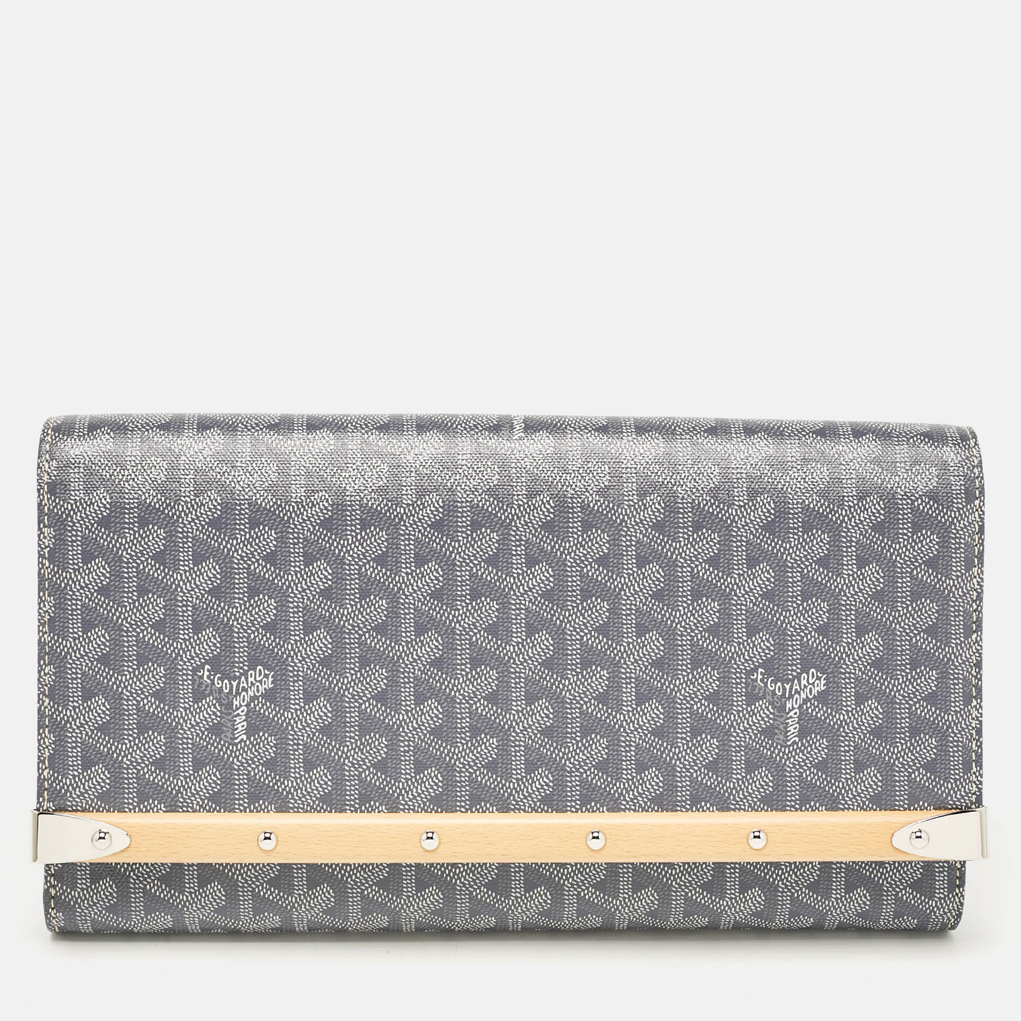 

Goyard Grey Goyardine Coated Canvas Monte Carlo Bois Clutch