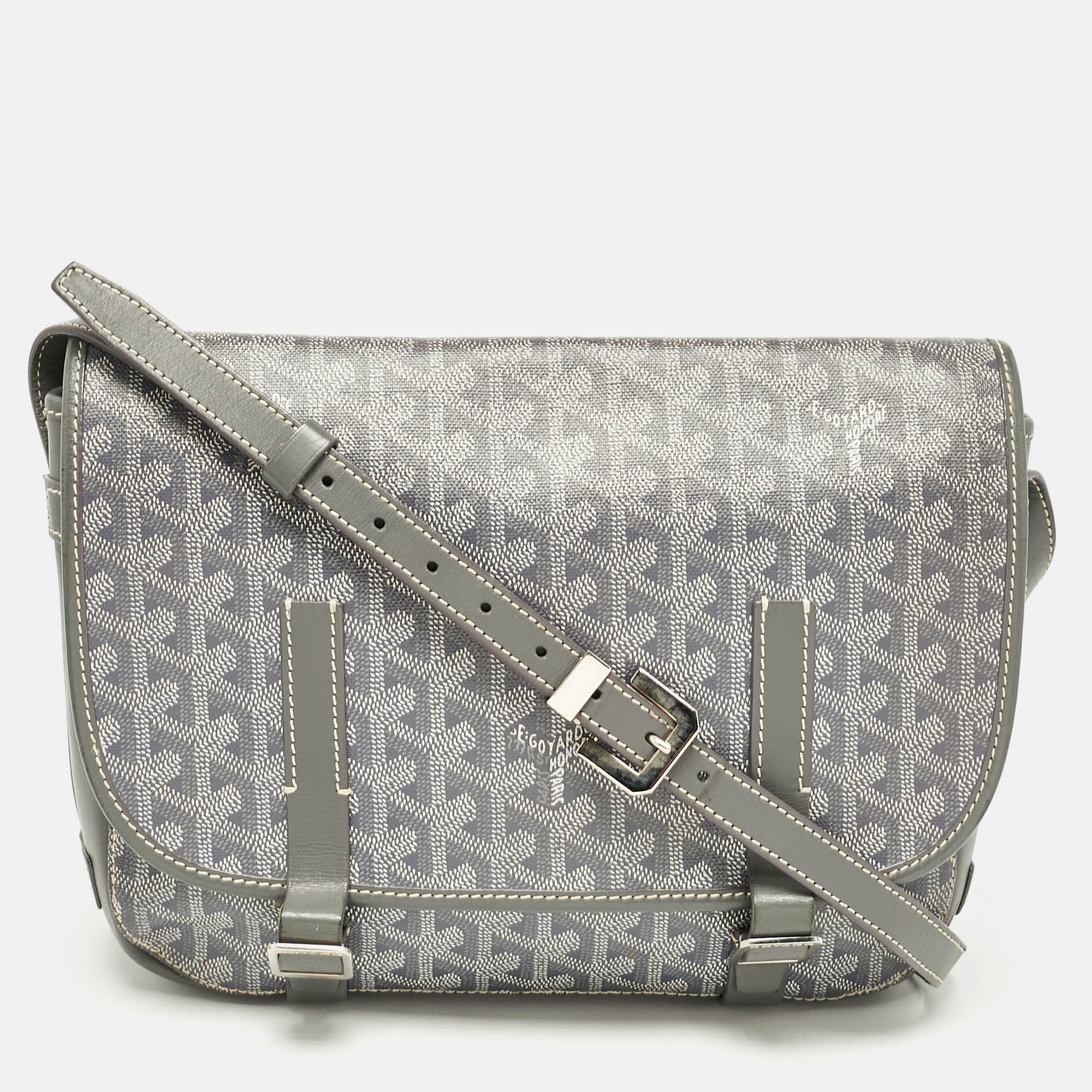 

Goyard Grey Goyardine Coated Canvas Belvedere MM Saddle Bag