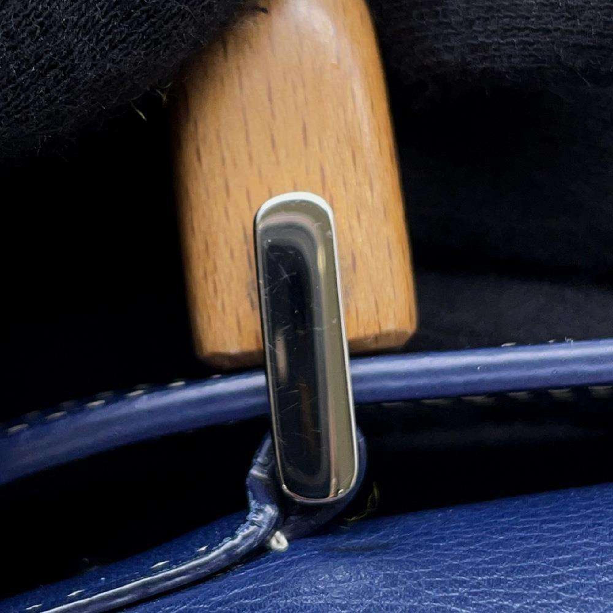 Goyard Navy Blue Pvc Coated Canvas/Leather/Wood Mini Saigon Shoulder Bag 