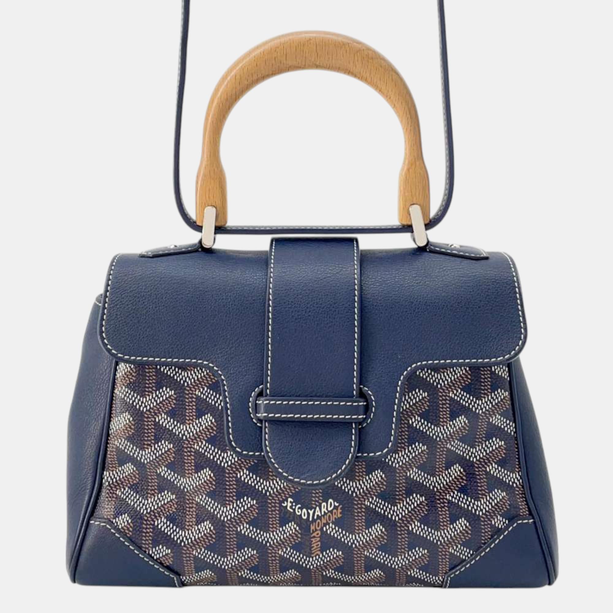 

Goyard Navy Blue Pvc Coated Canvas/Leather/Wood Mini Saigon Shoulder Bag