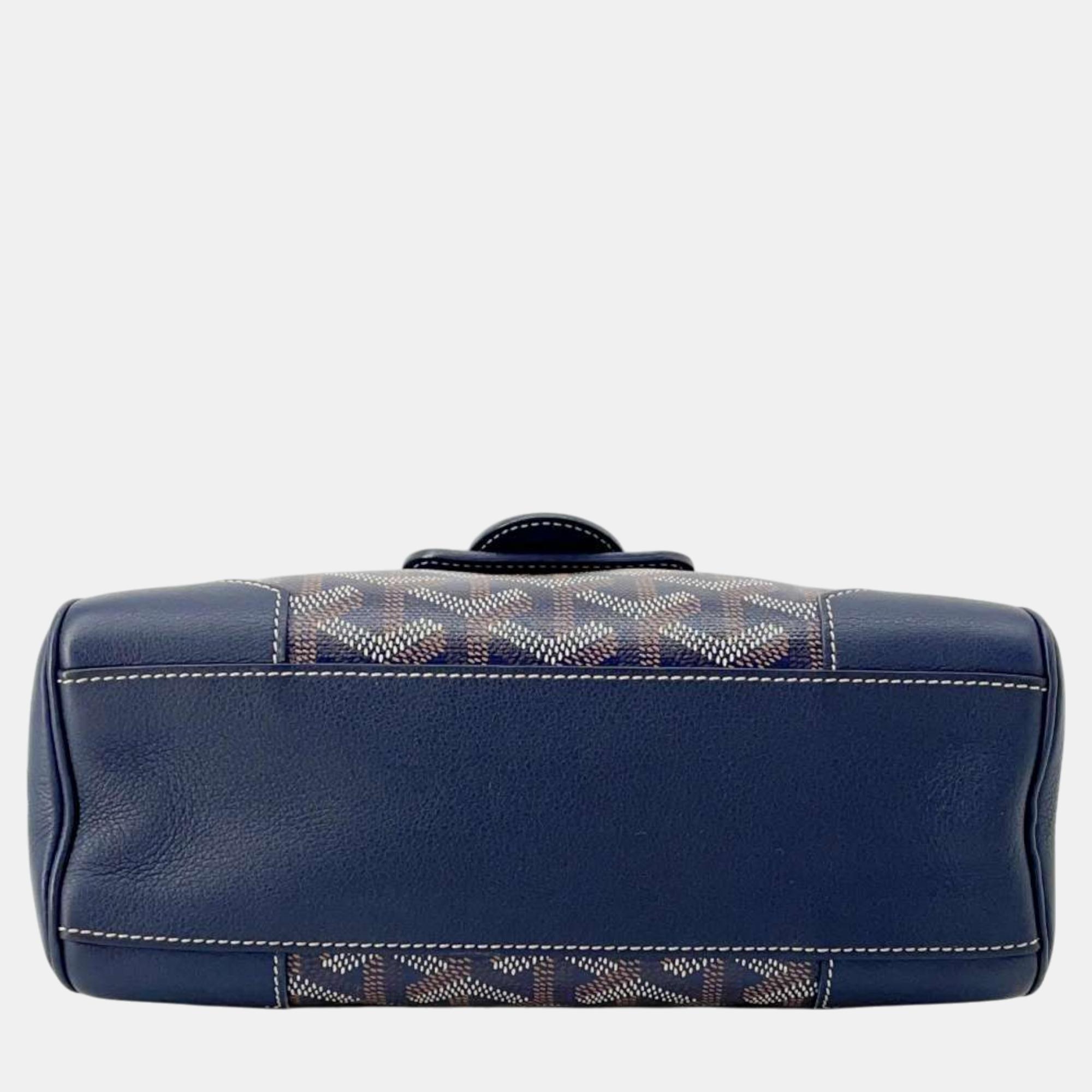 Goyard Navy Blue Pvc Coated Canvas/Leather/Wood Mini Saigon Shoulder Bag 