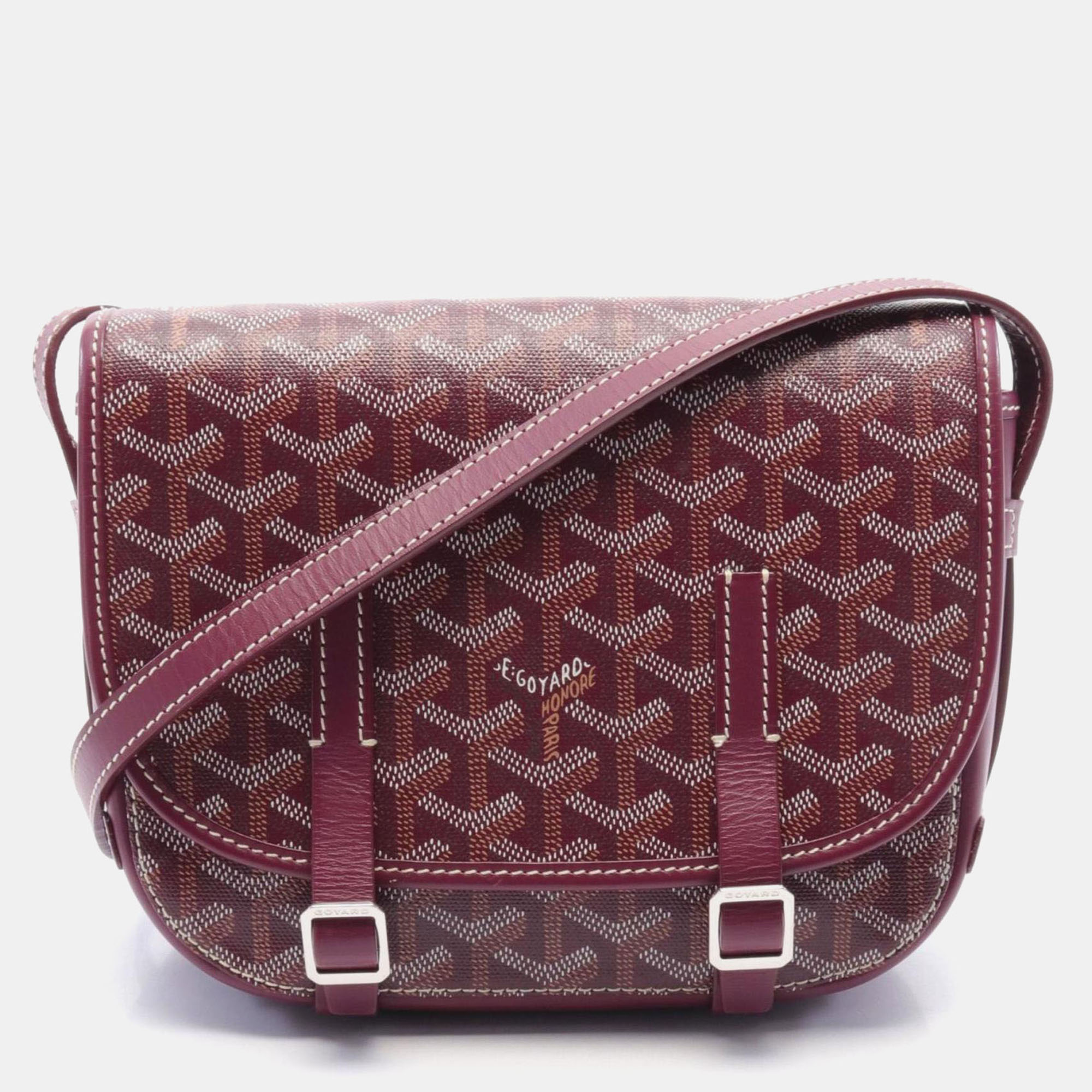 

Goyard Bordeaux/White/Brown Leather Belvedere PM Shoulder Bag, Red