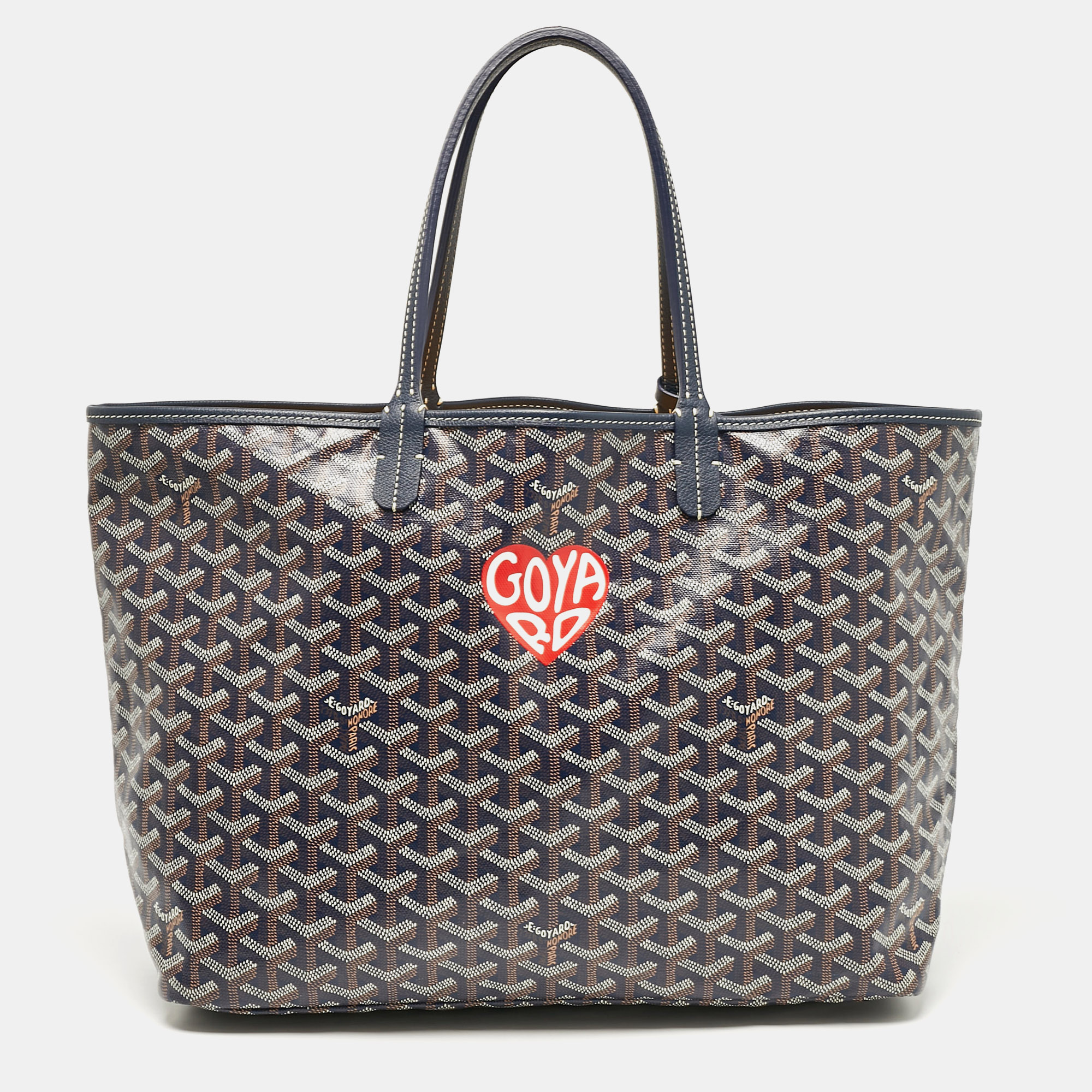 

Goyard Navy Blue Goyardine Coated Canvas and Leather Heart Saint Louis PM Tote