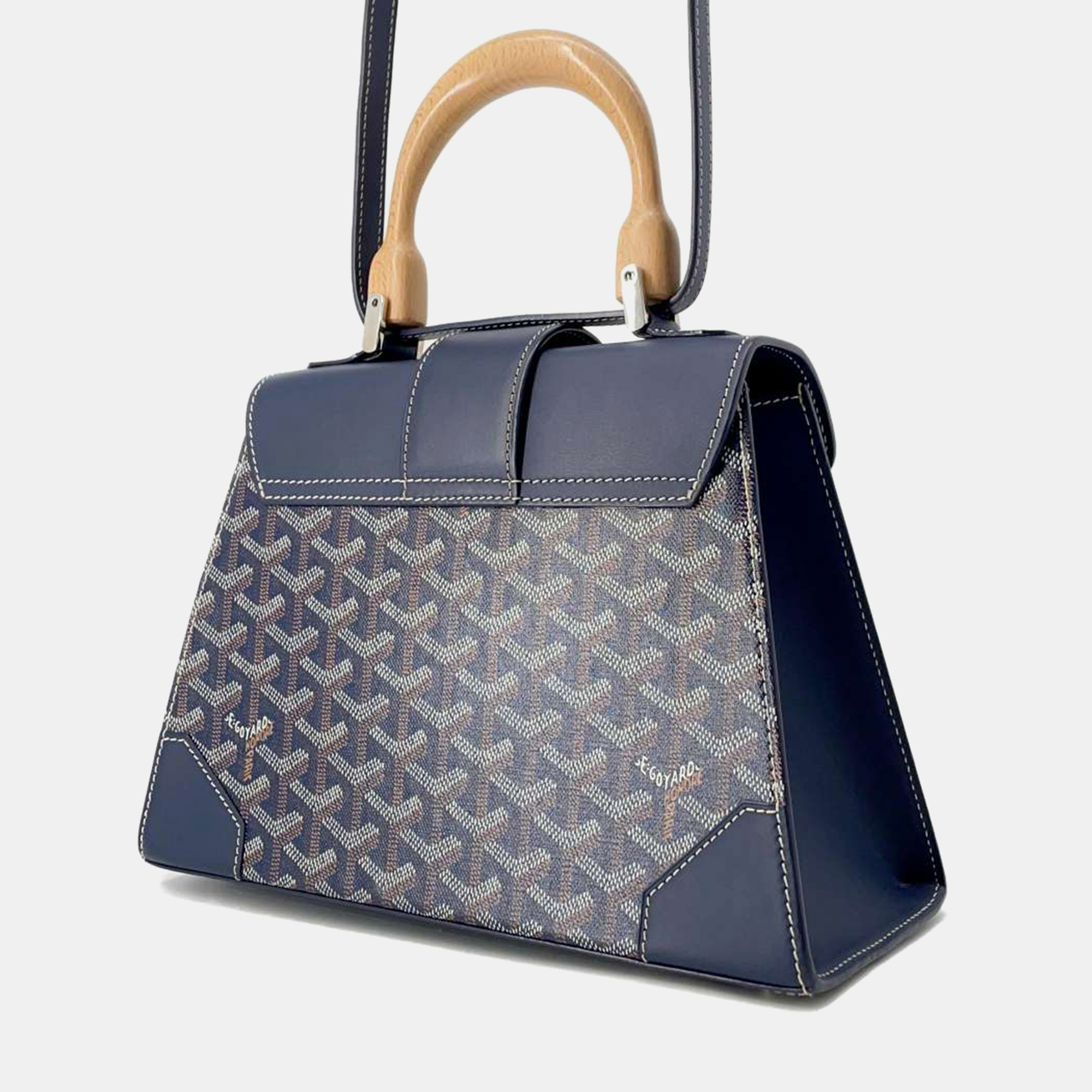 Goyard Navy Blue Pvc Leather Wood Saigon PM  Bag 