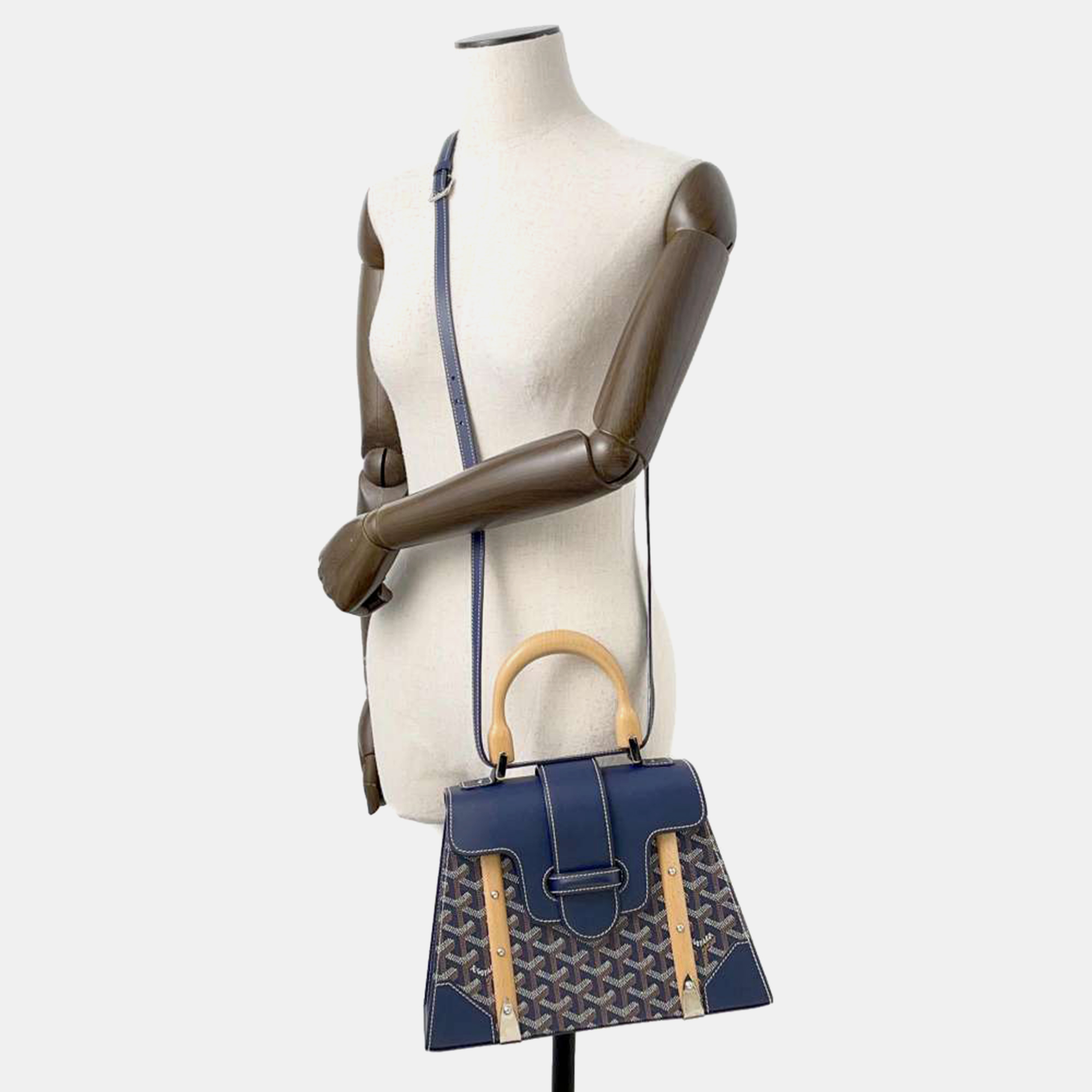 Goyard Navy Blue Pvc Leather Wood Saigon PM  Bag 