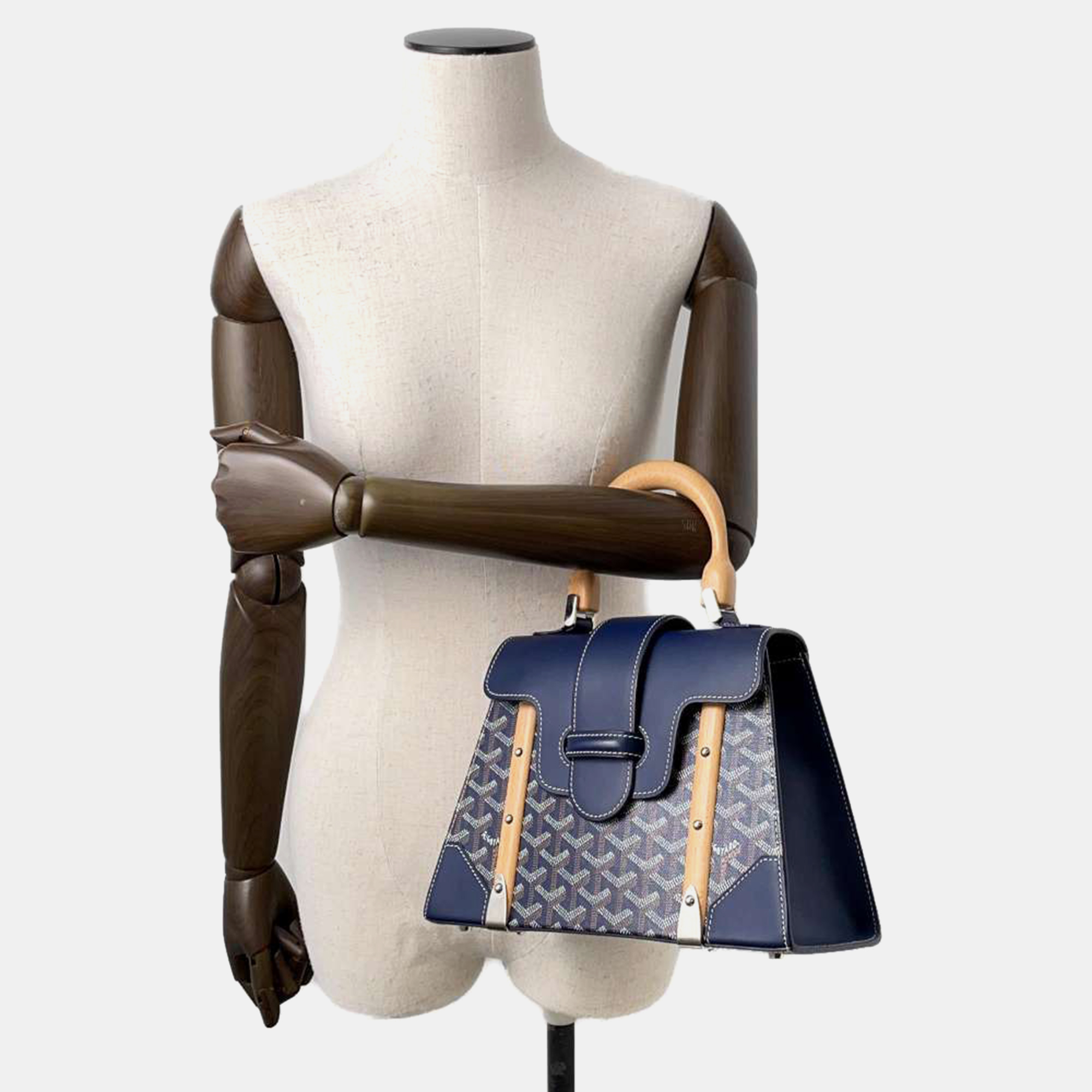 Goyard Navy Blue Pvc Leather Wood Saigon PM  Bag 