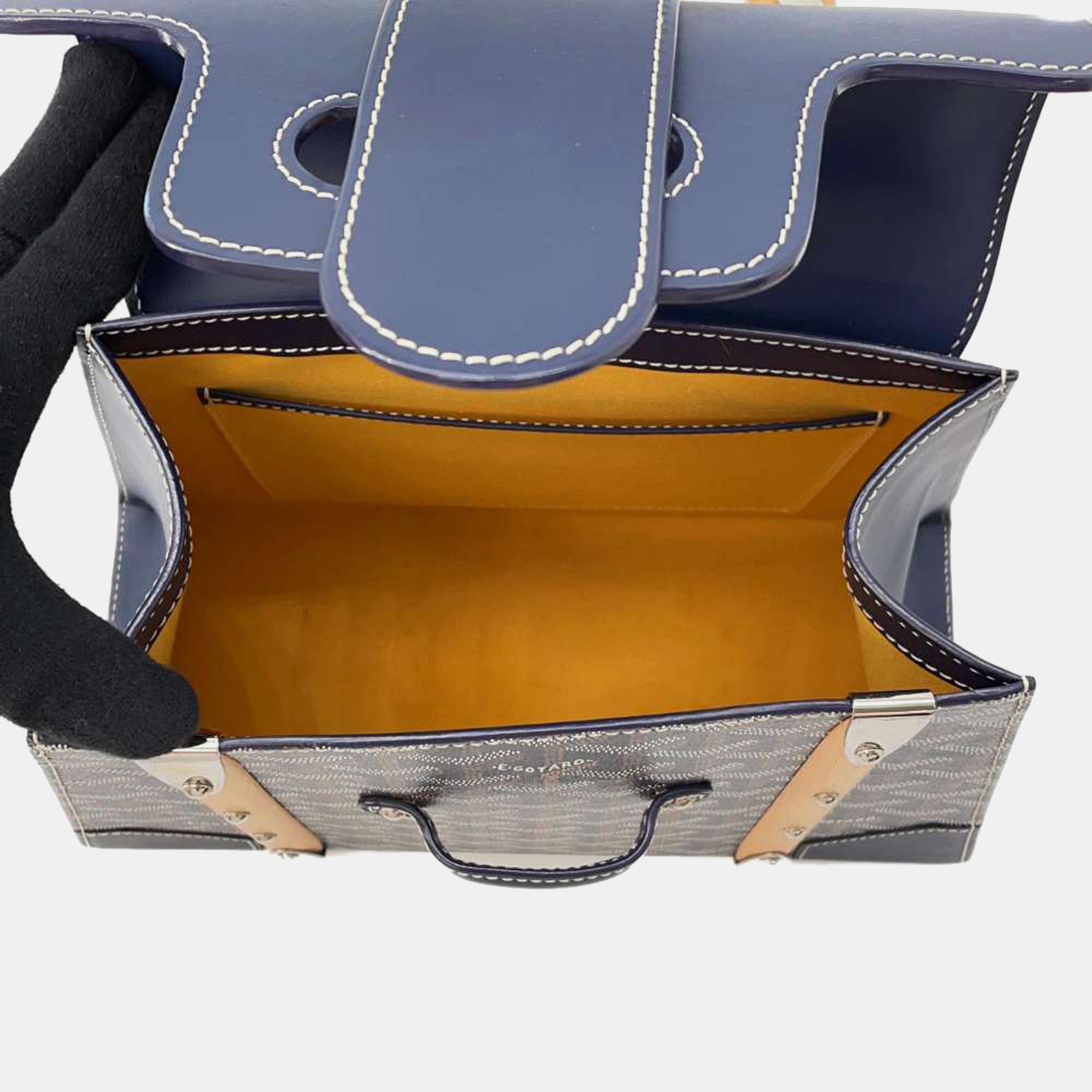 Goyard Navy Blue Pvc Leather Wood Saigon PM  Bag 