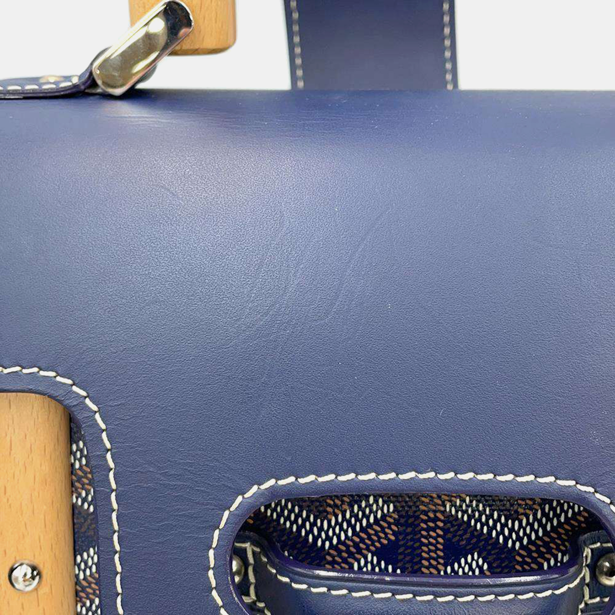 Goyard Navy Blue Pvc Leather Wood Saigon PM  Bag 
