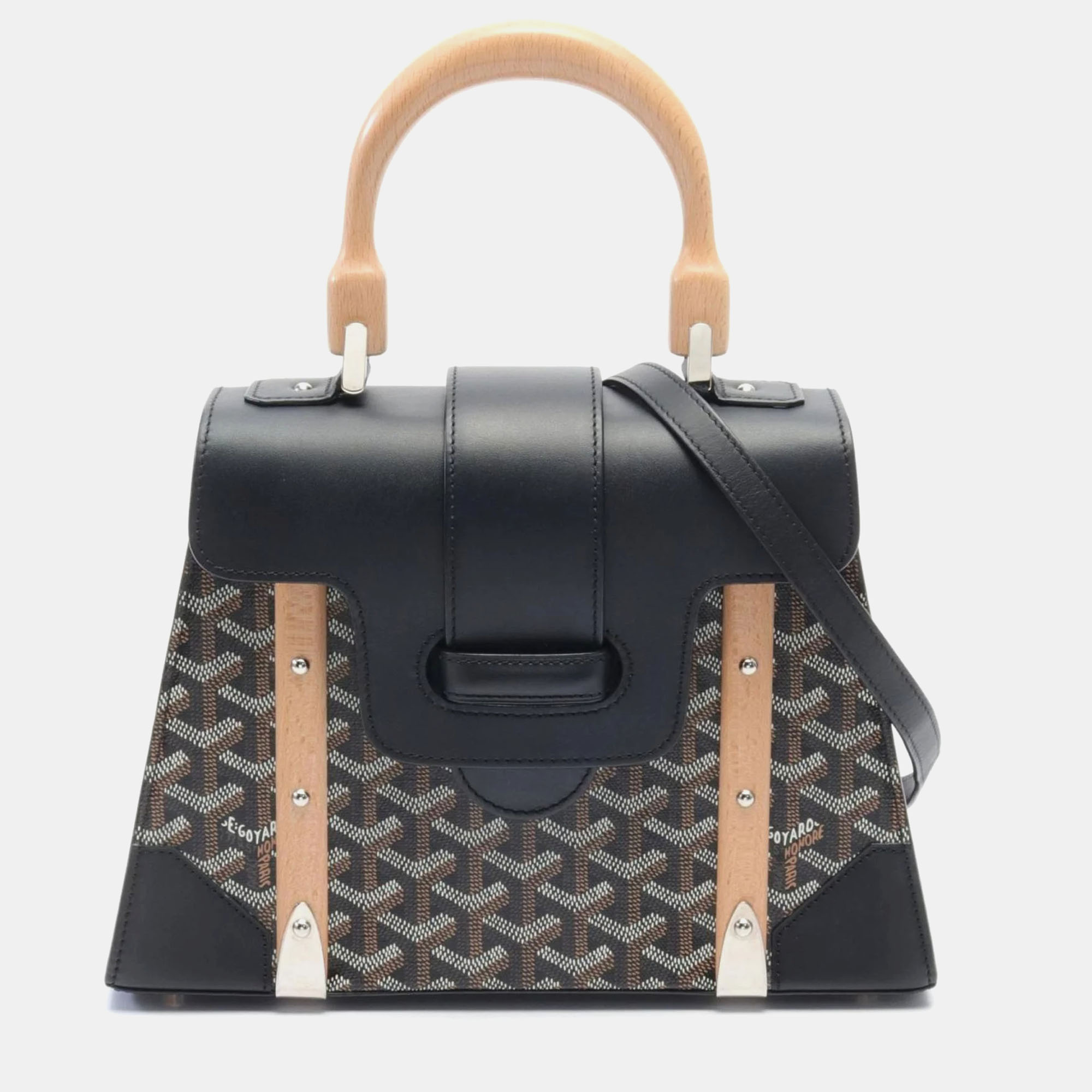 

Goyard Black Brown White Coated Canvas Leather Saigon PM Handbag